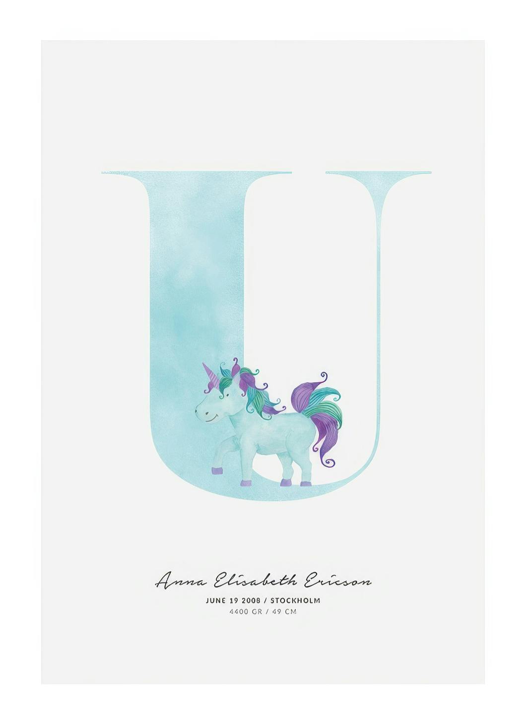 Kids Letter U Personal Affiche (50x70 cm) - Affiches personnalisées