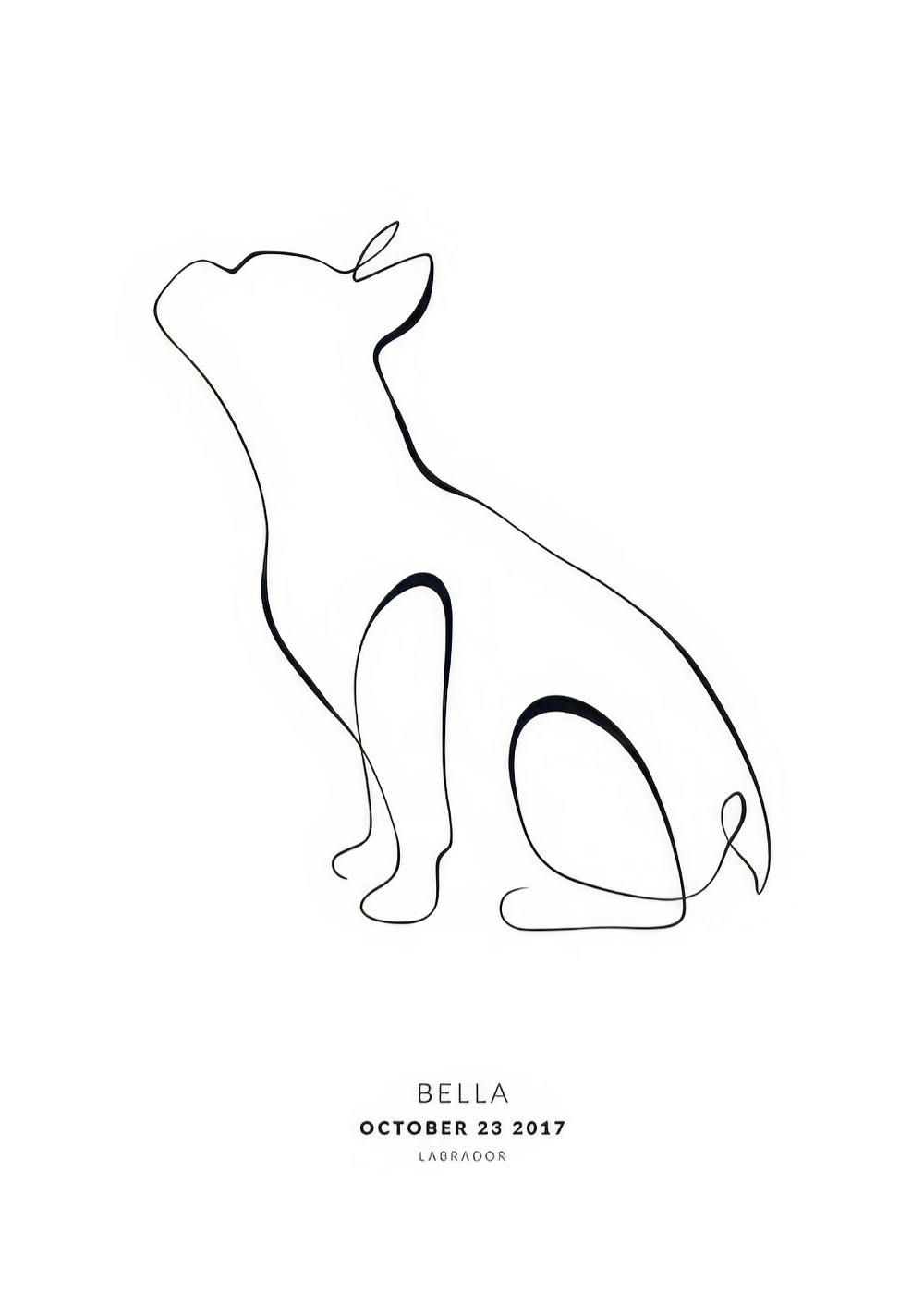 Schwarz-weiss personalisiertes Poster mit einer minimalistischen Illustration eines sitzenden französischen Bulldoggen-Hundes