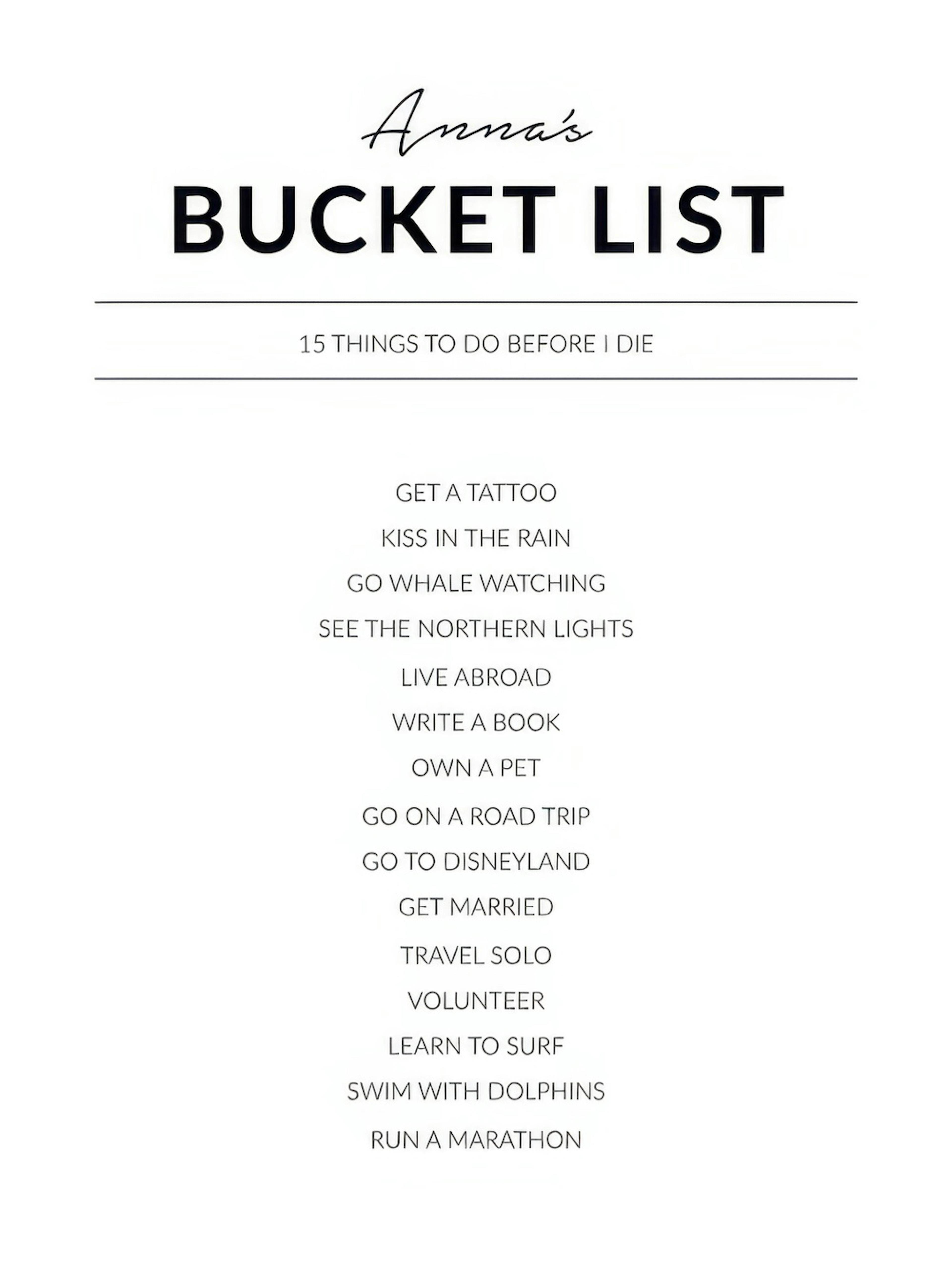 Bucket List Personal Poster
