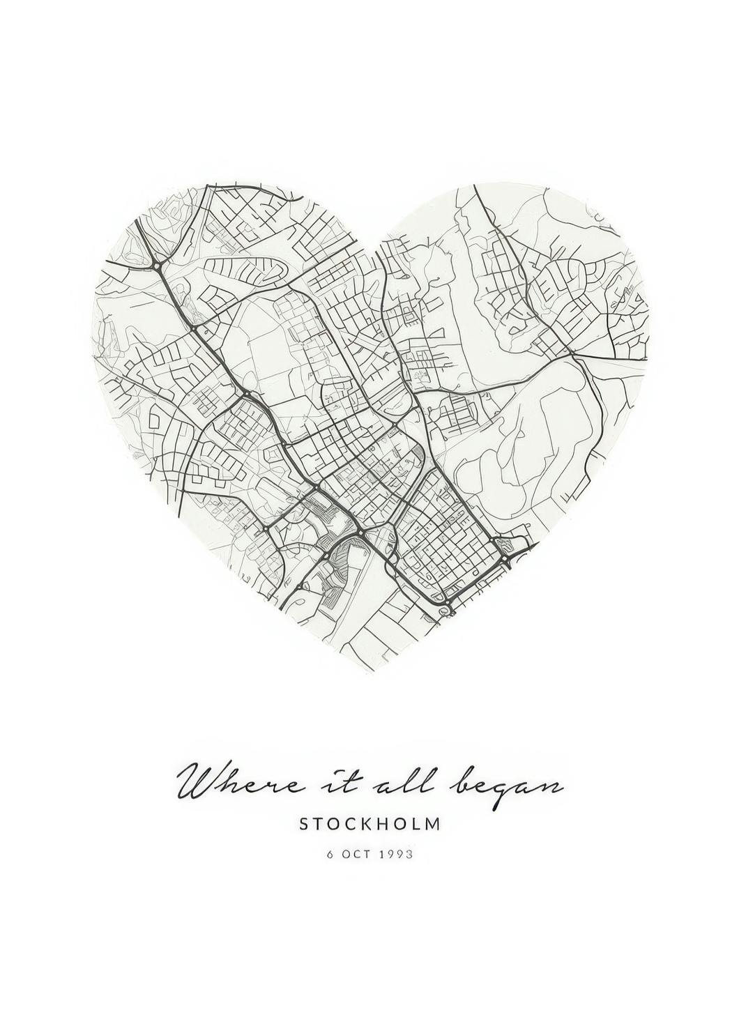 Heart Map Beige Personal Affiche (50x70 cm) - Tableaux coordonnées