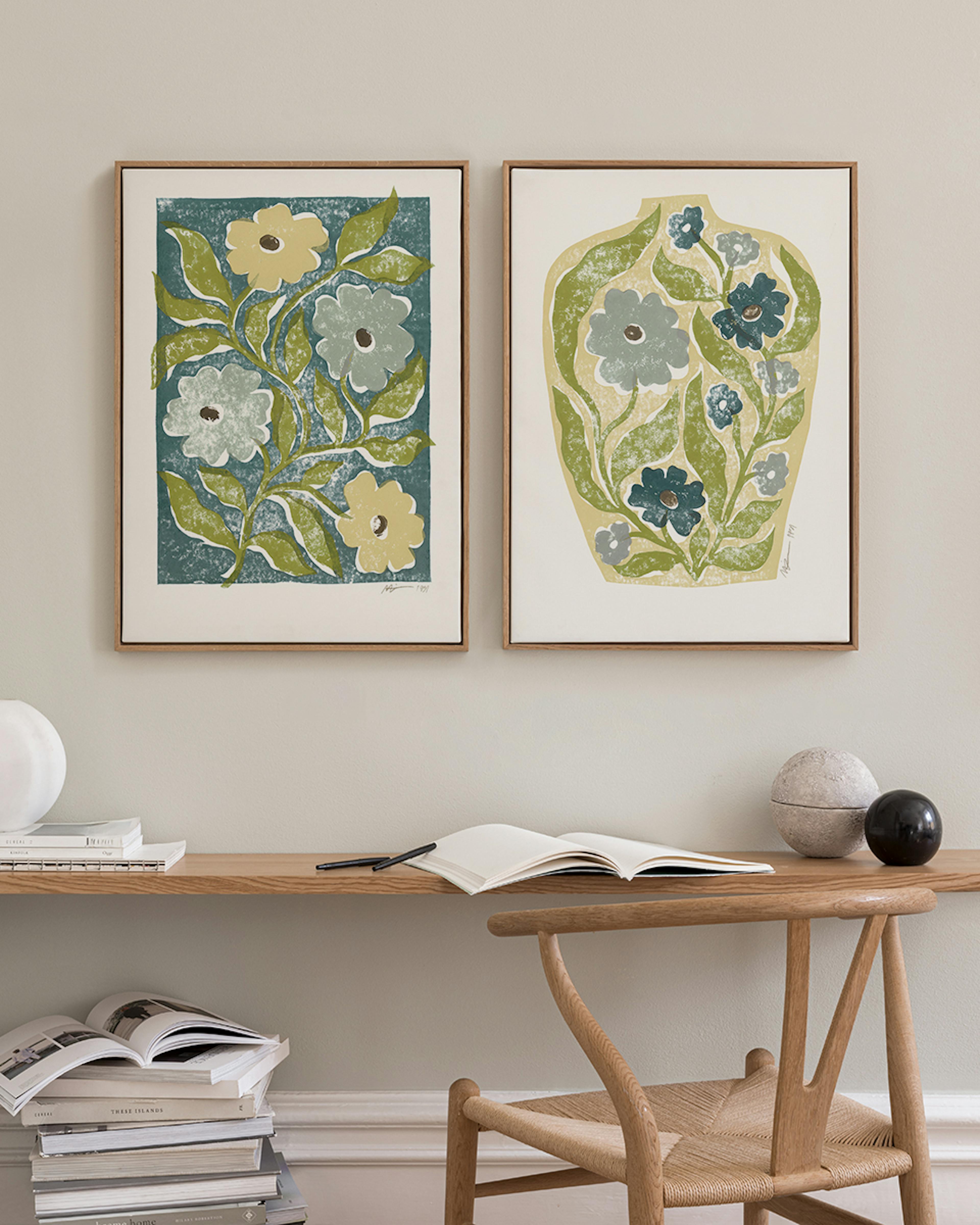 Linocut Flowers Leinwandbilder Duo 0