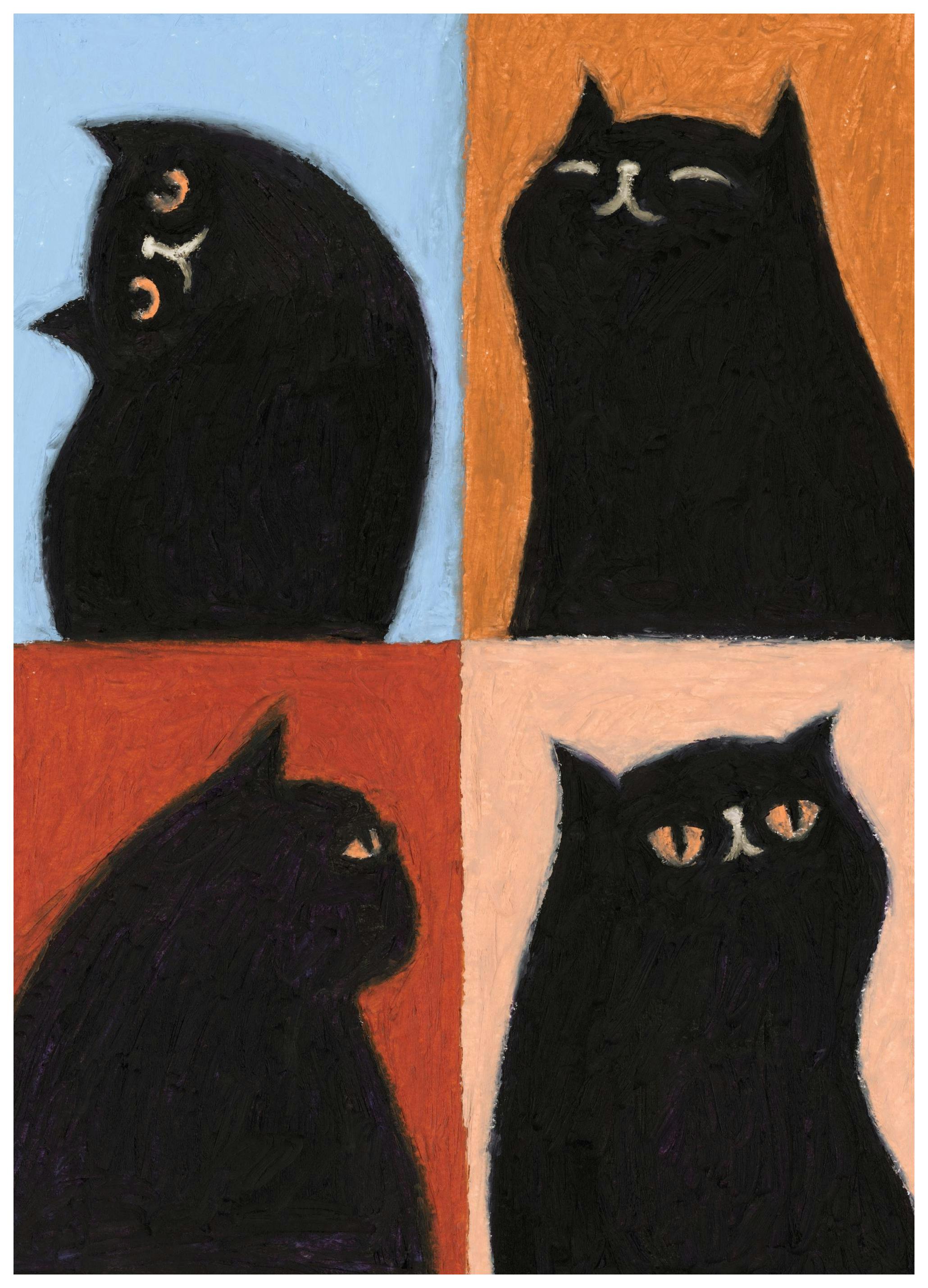Black Cat Quadrant Affiche (21x30 cm)  Animaux illustrés