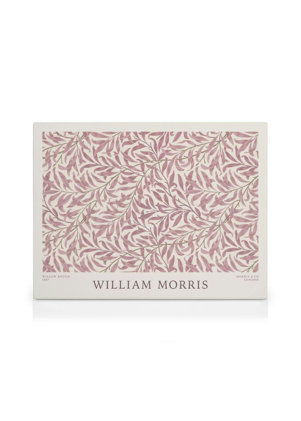 Toile William Morris avec motif floral Willow Bough rose et vert sur fond crème.