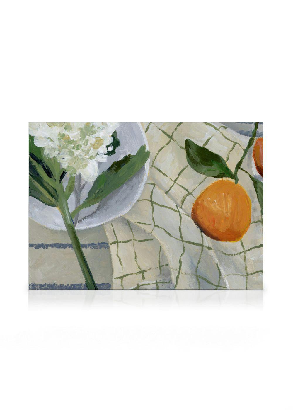 Canvas Prints Lauren Bencivengo - Orange and Hydrangea Canvas print (30x40 cm - Oak Frame)