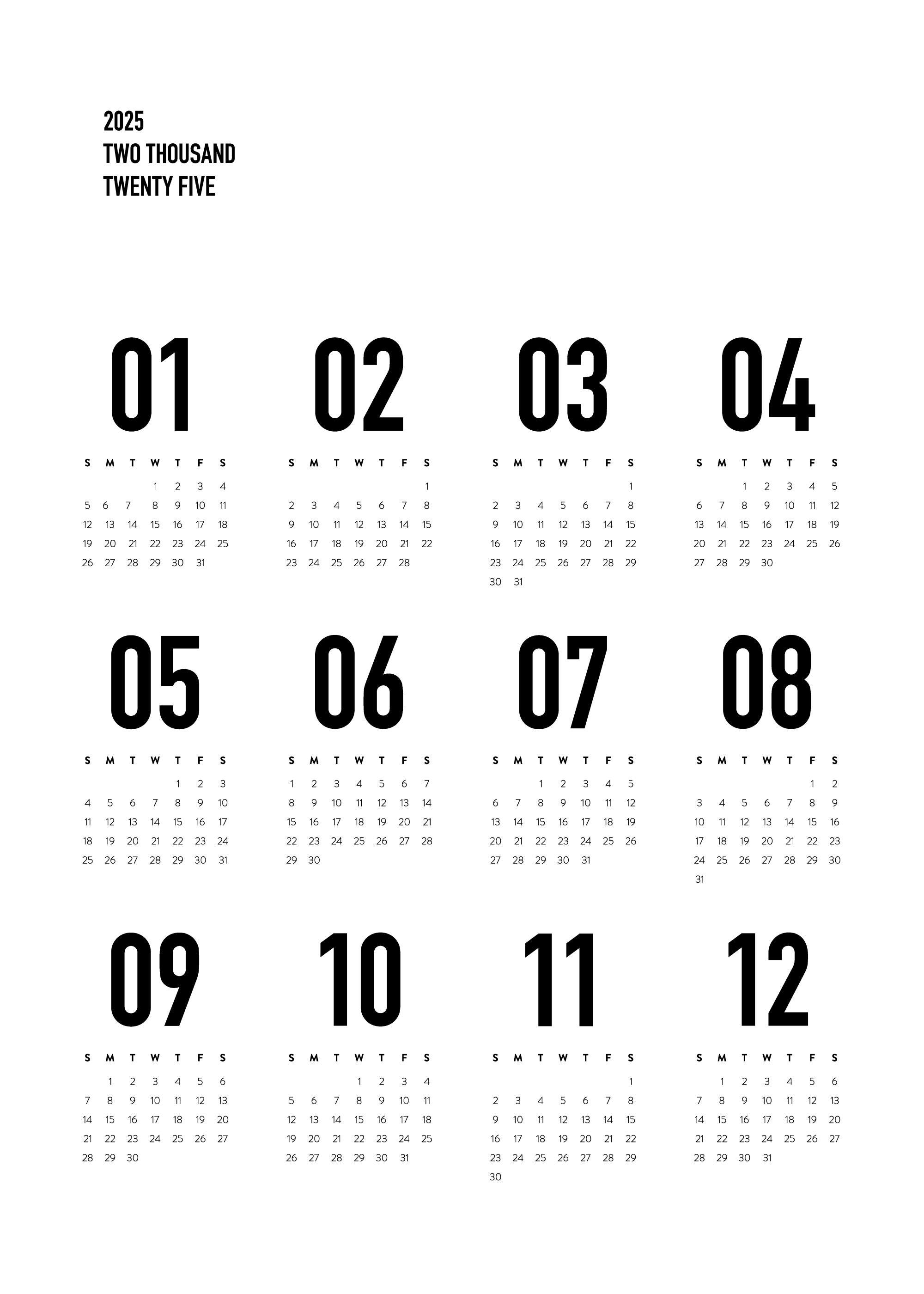 Calendar 2025 BW US Print 0