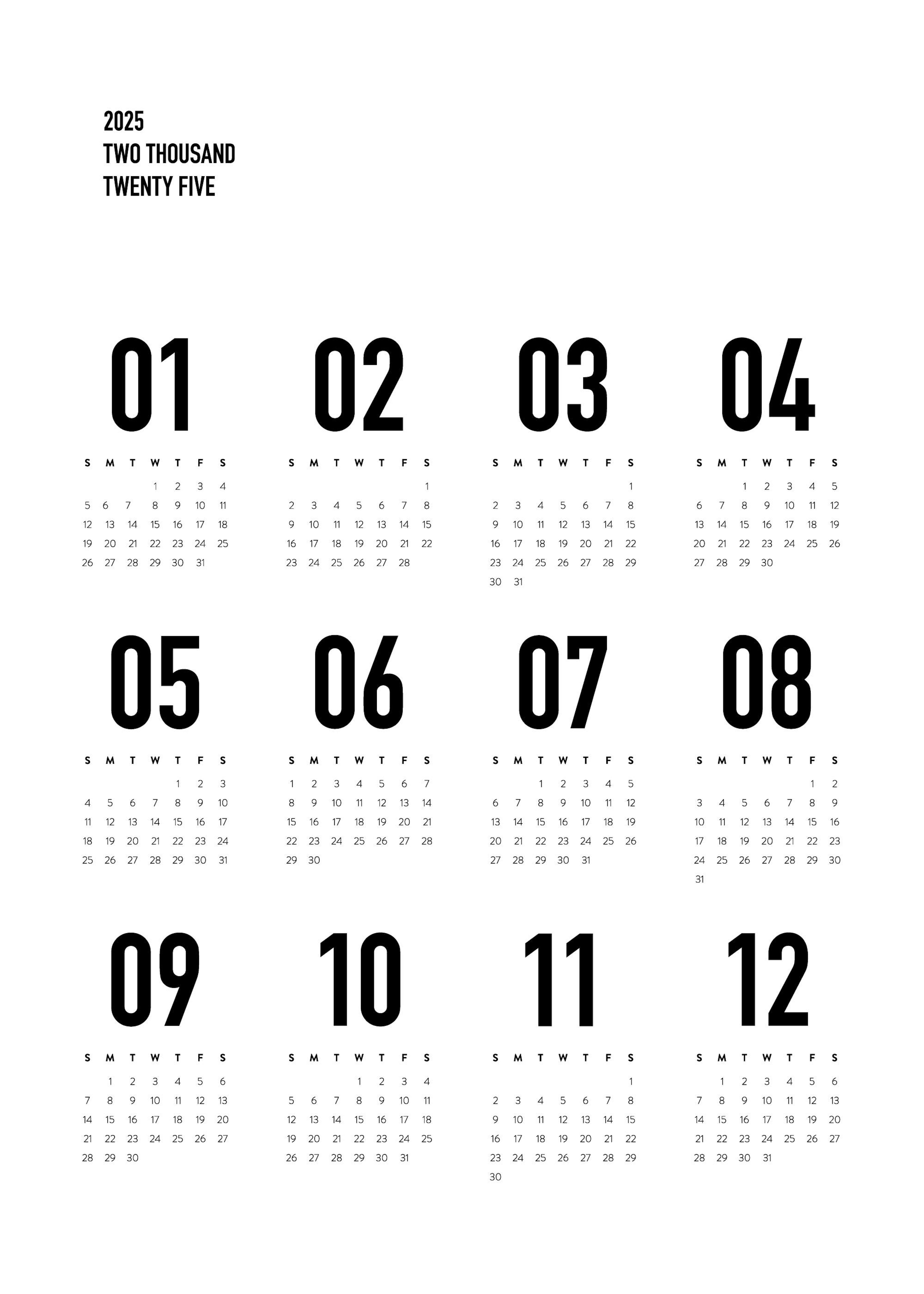 Calendar 2025 BW US Print 0