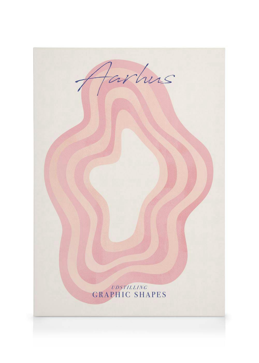 A canvas print featuring pink wavy organic shapes on a light background, with Aarhus and Graphic Shapes text.