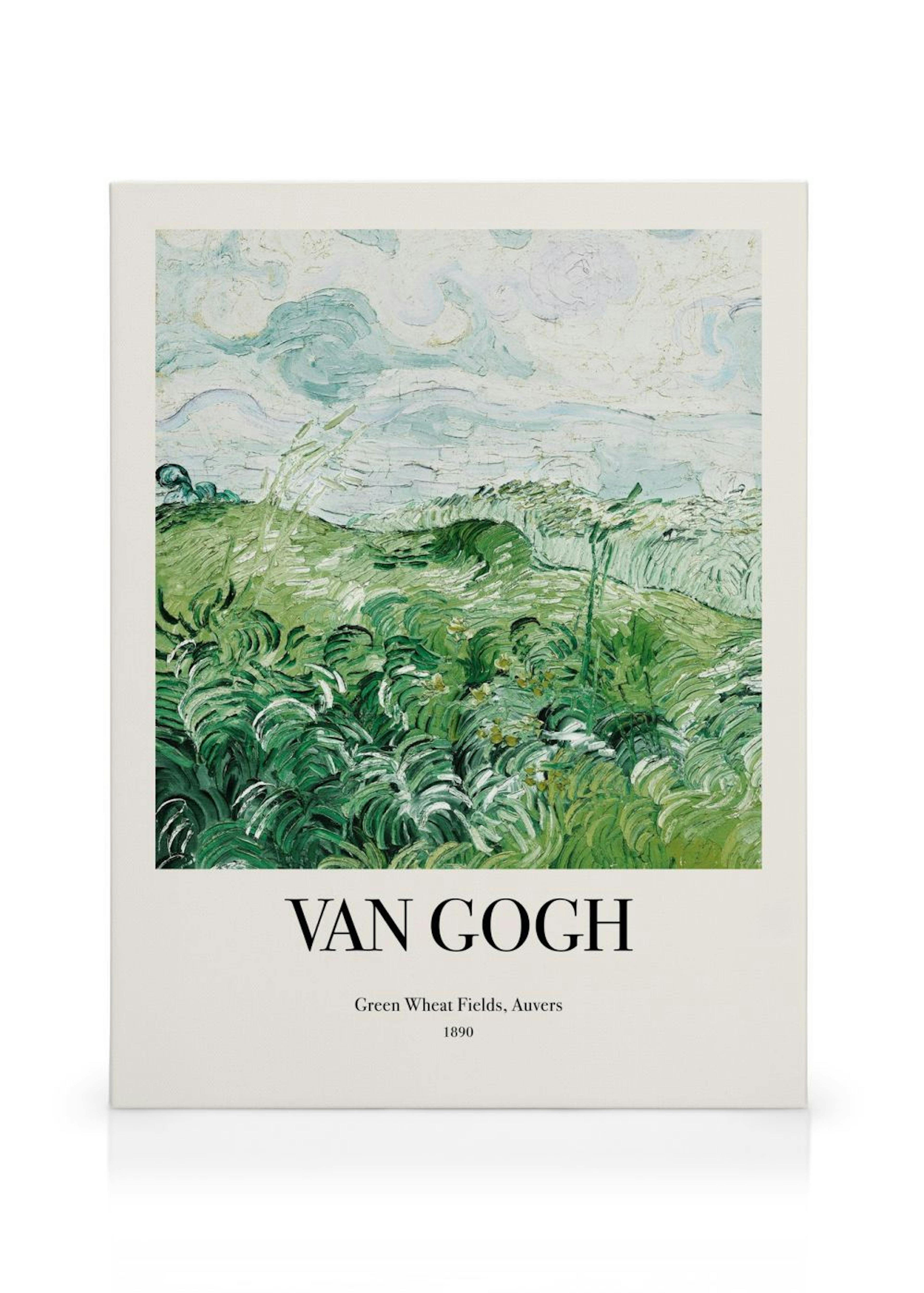 Leinwandbild von Van Goghs Green Wheat Fields, Auvers“ mit üppigen Grünschattierungen unter einem hellblauen Himmel.