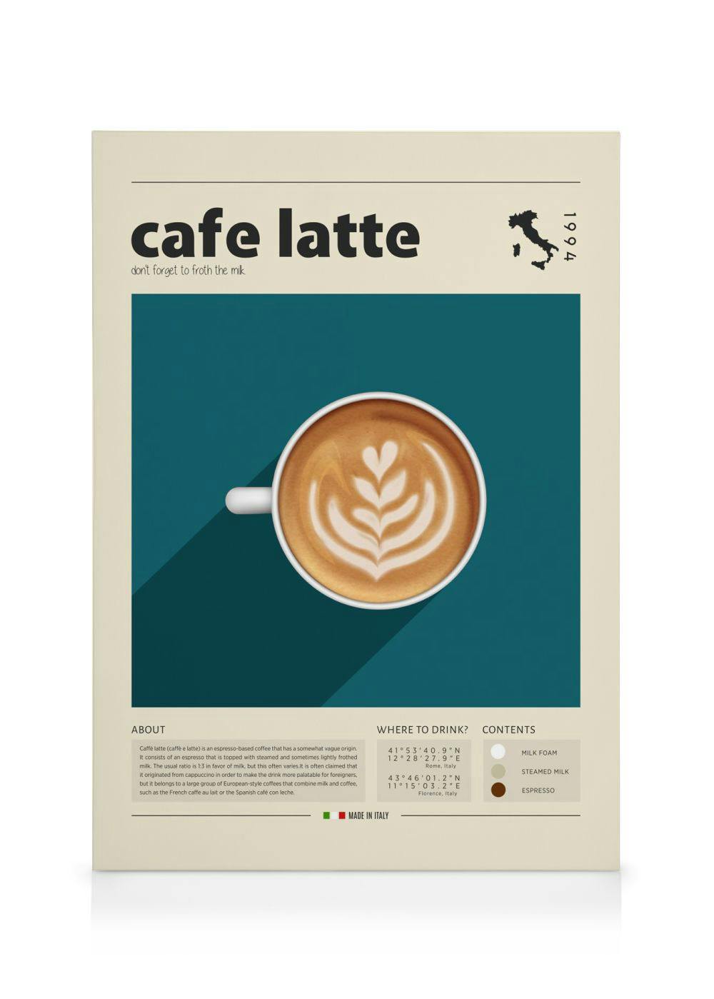 Telas decorativas Cup of Cafe Latte Tela (100x140 cm - Moldura Preta)
