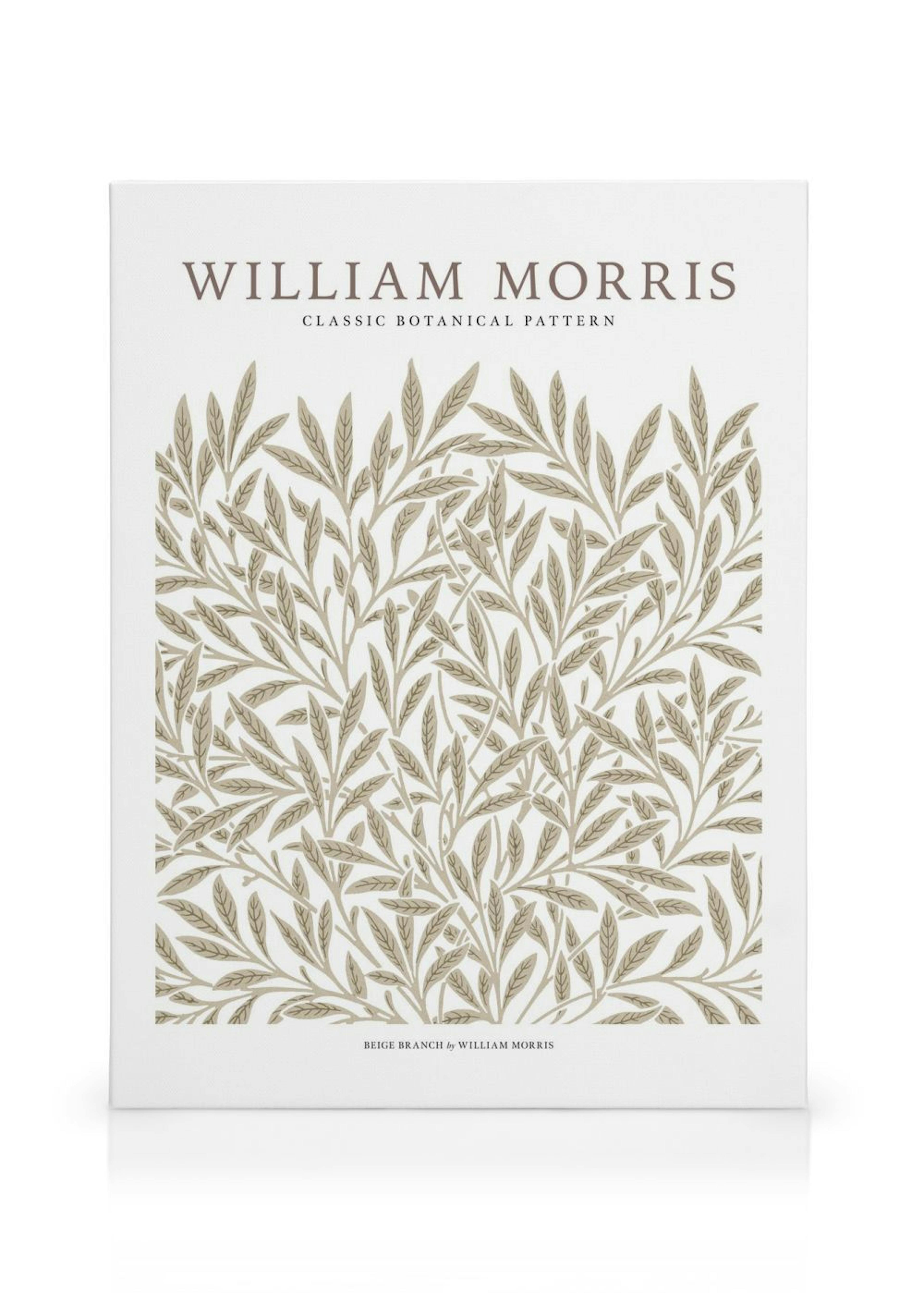 Leinwandbild mit William Morris Pflanzenmuster in Beige auf hellem Hintergrund, perfekt für eine Bilderwand.