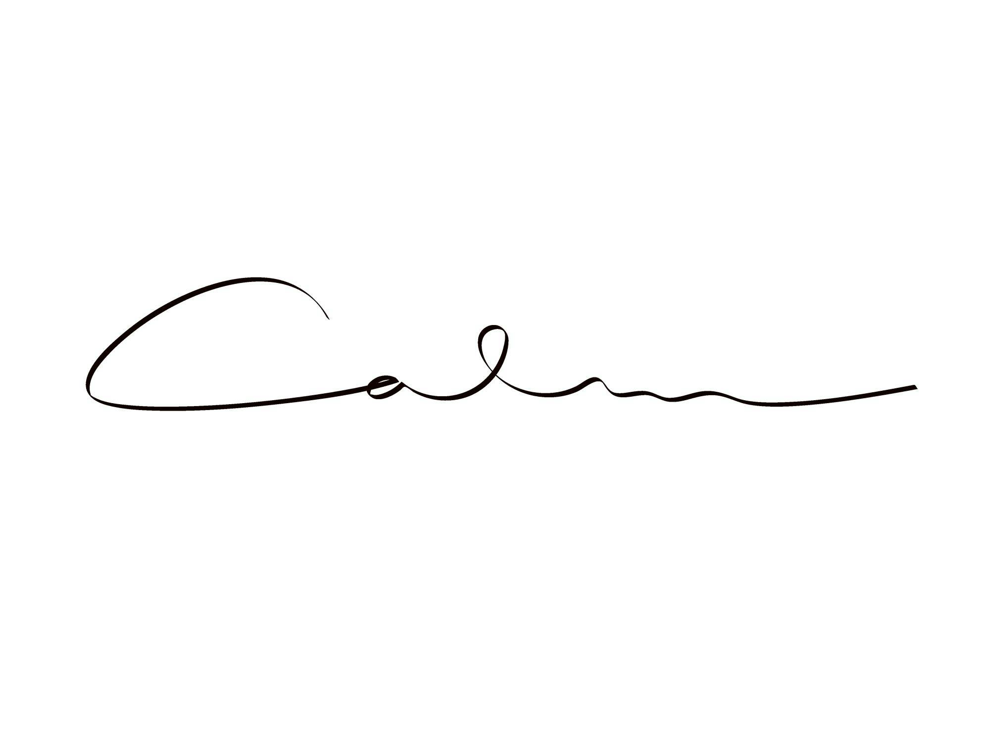Poster bianco con la parola Calm in corsivo nero, carattere scritto a mano. Design minimalista.