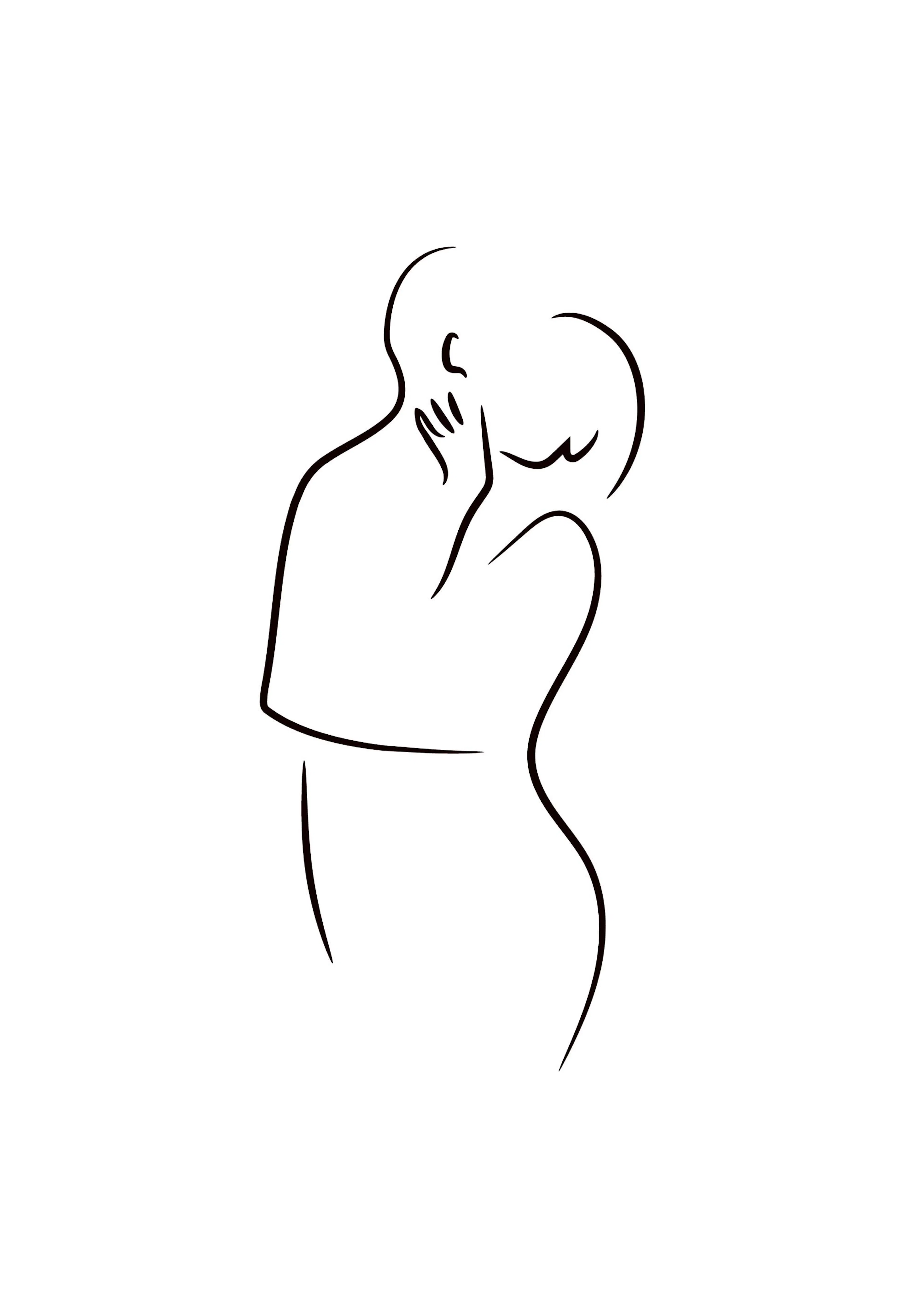 Line art print of a couple kissing on a white poster background