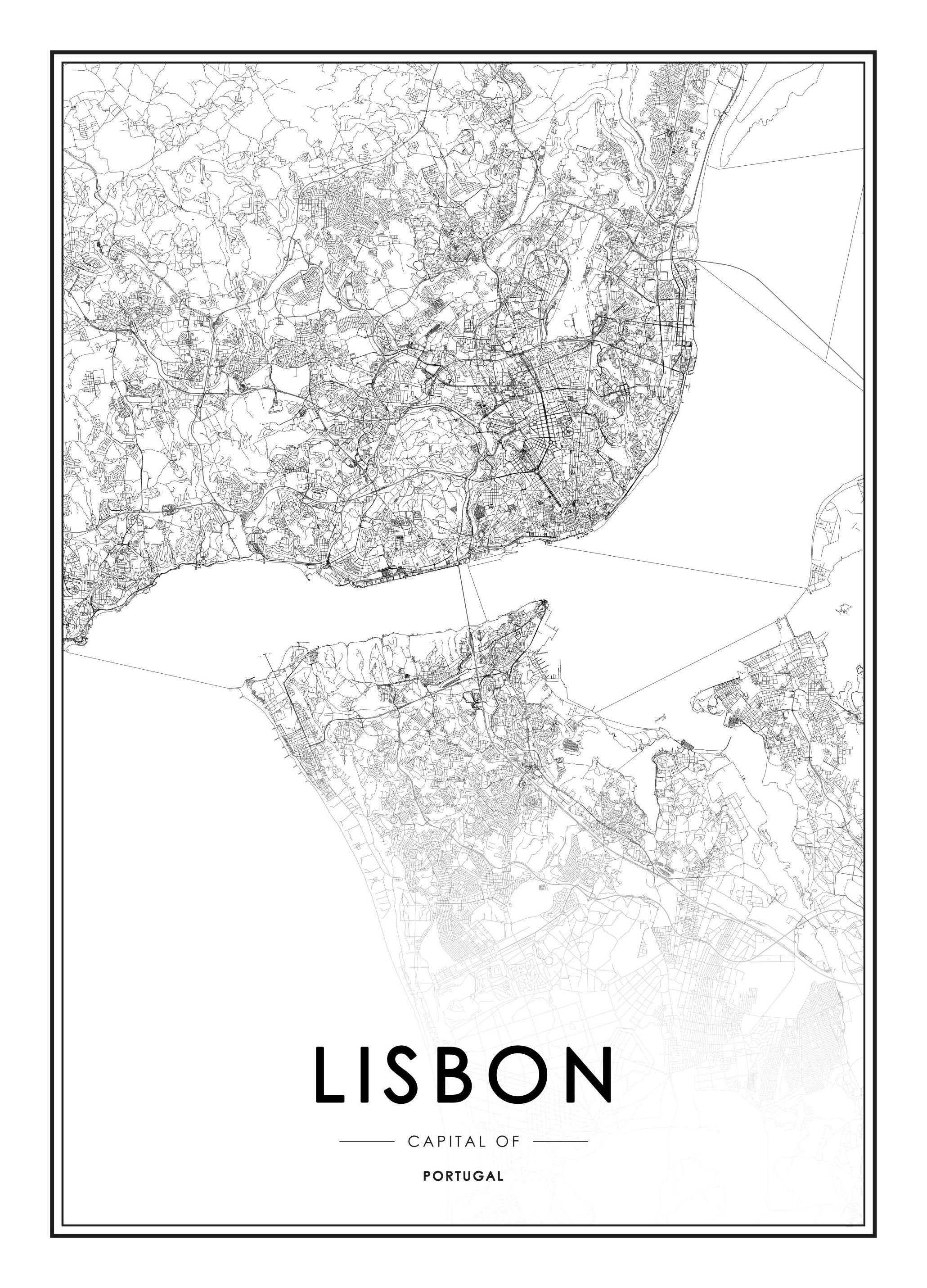 Prints - Lisbon Map Print (50x70 cm) - Black & white prints