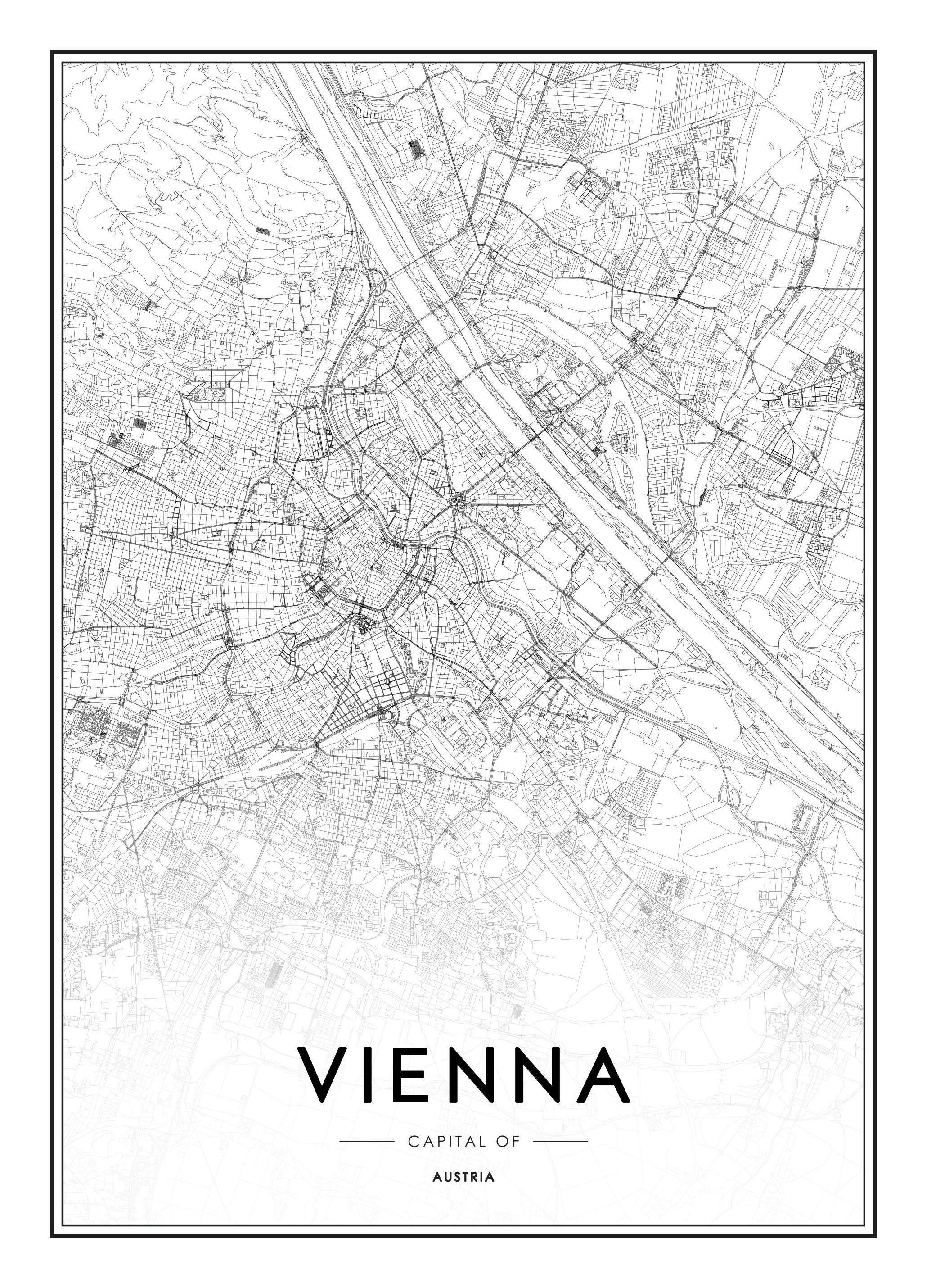 Vienna Map Affiche (50x70 cm)  Tableaux en noir et blanc