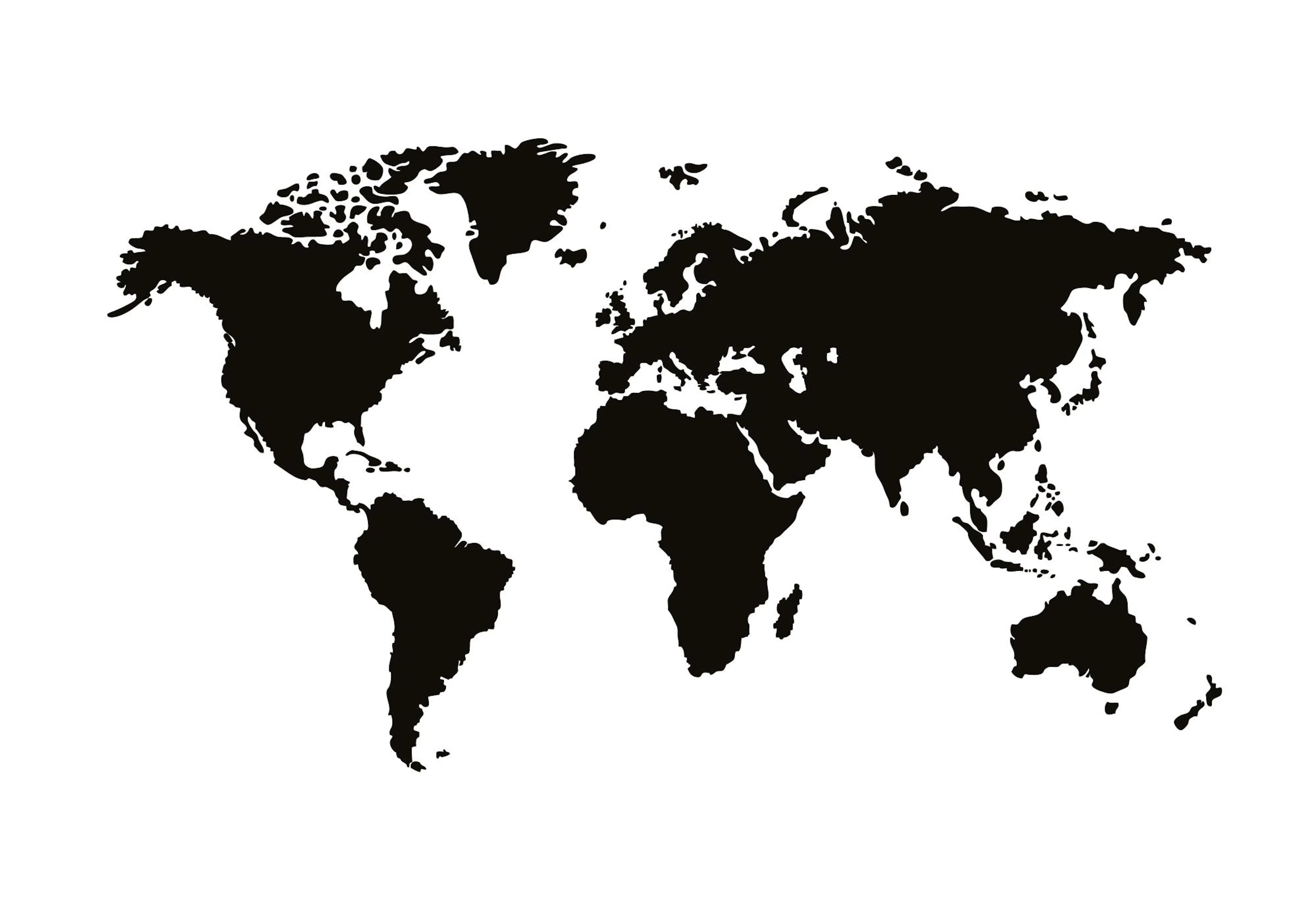 Black and white world map print, a decorative poster of Earths continents in a clean design