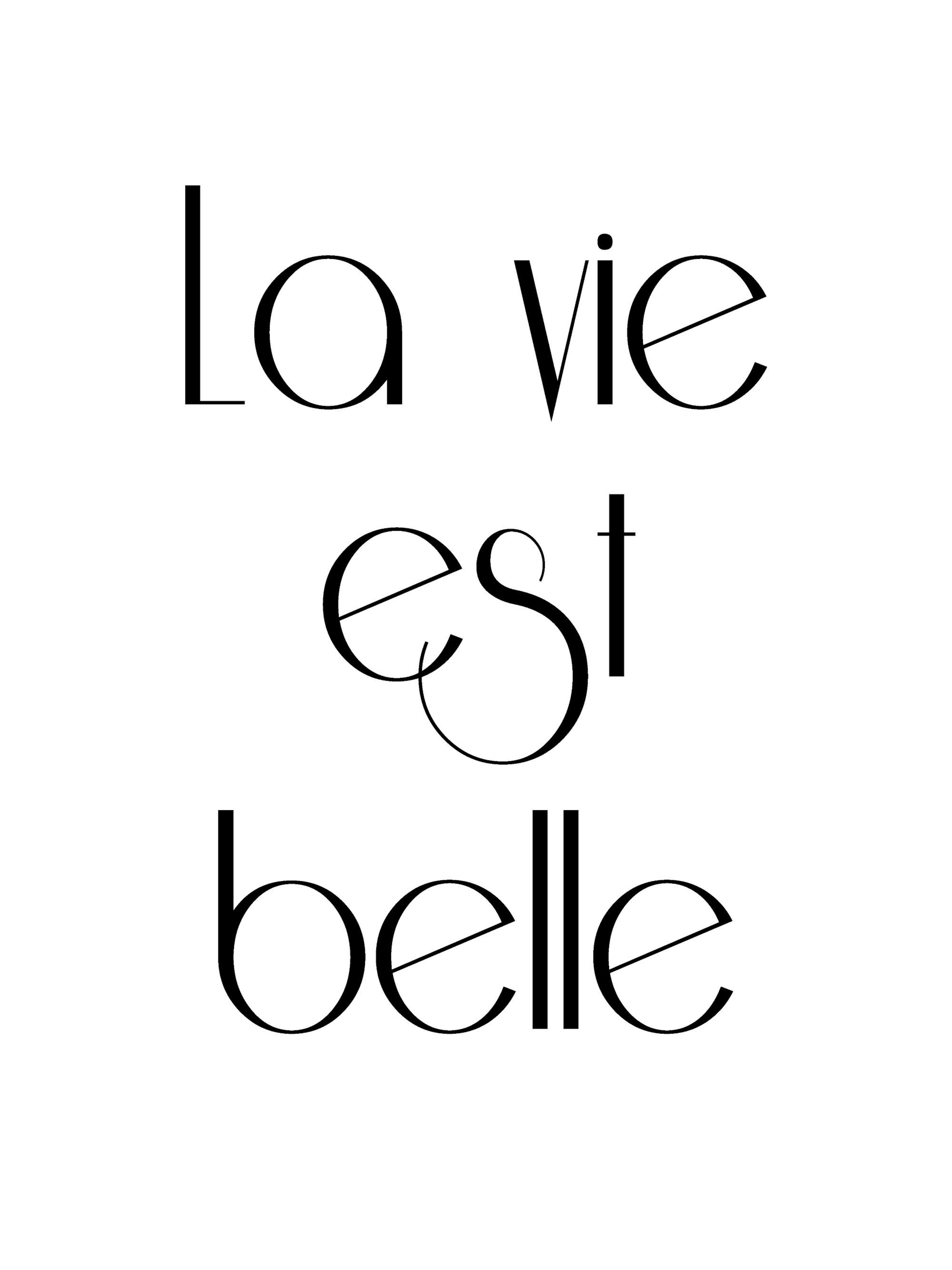 Black and white La vie est belle quote print with elegant typography, a decorative poster for any room.