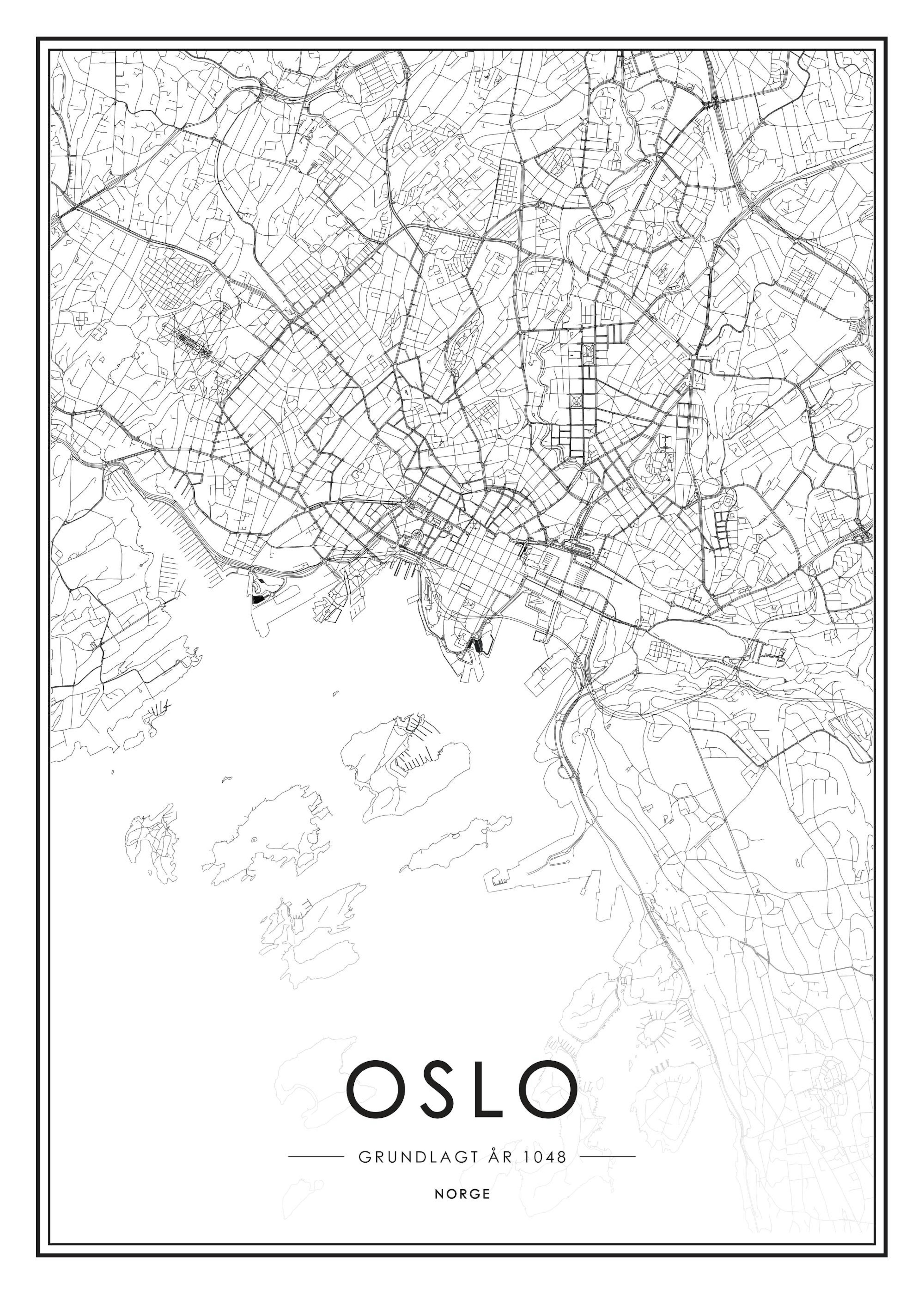 Oslo Map B&W, Print 0