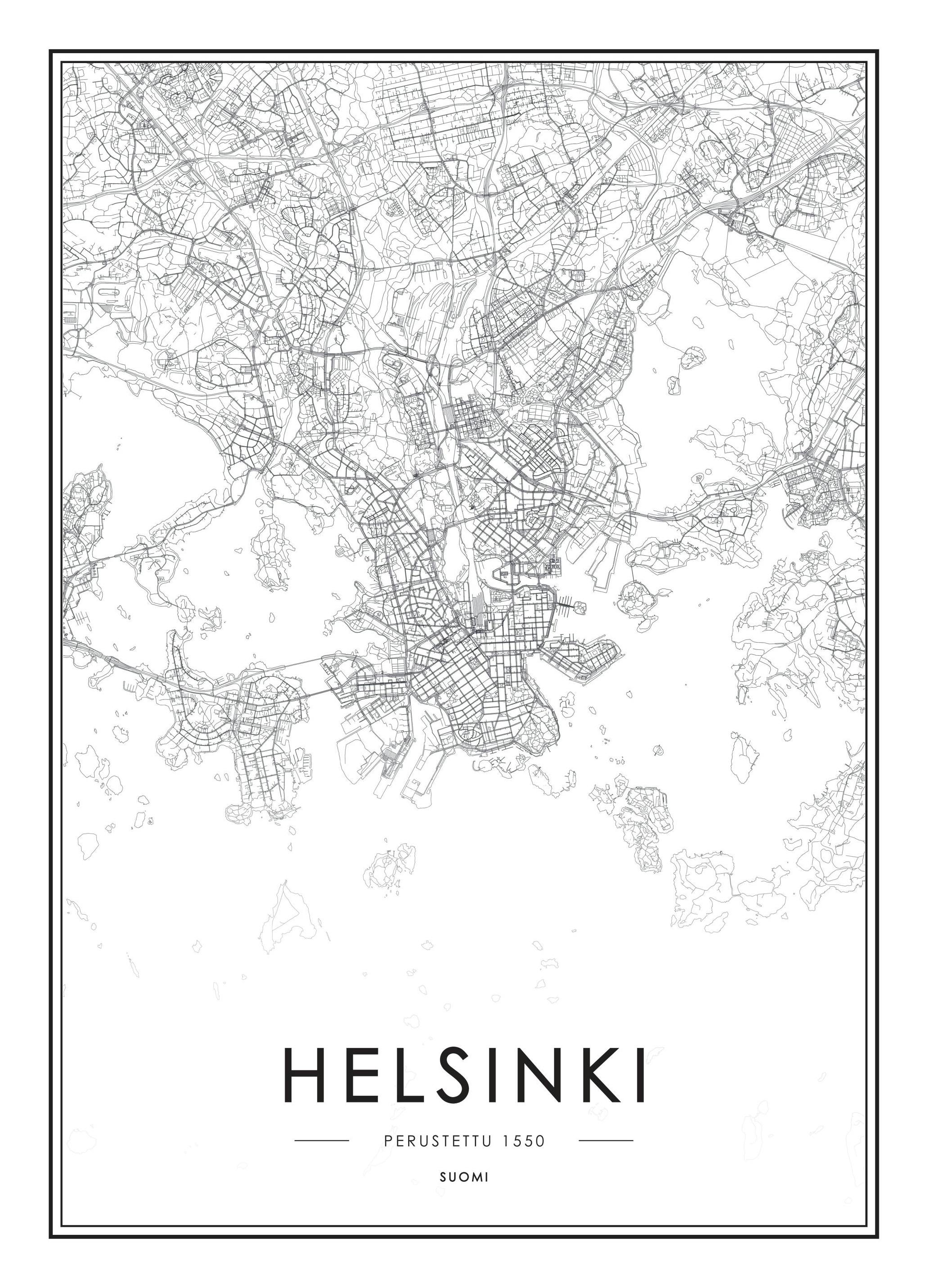 Helsinki Map, Print (50x70 cm)- Maps & cities posters