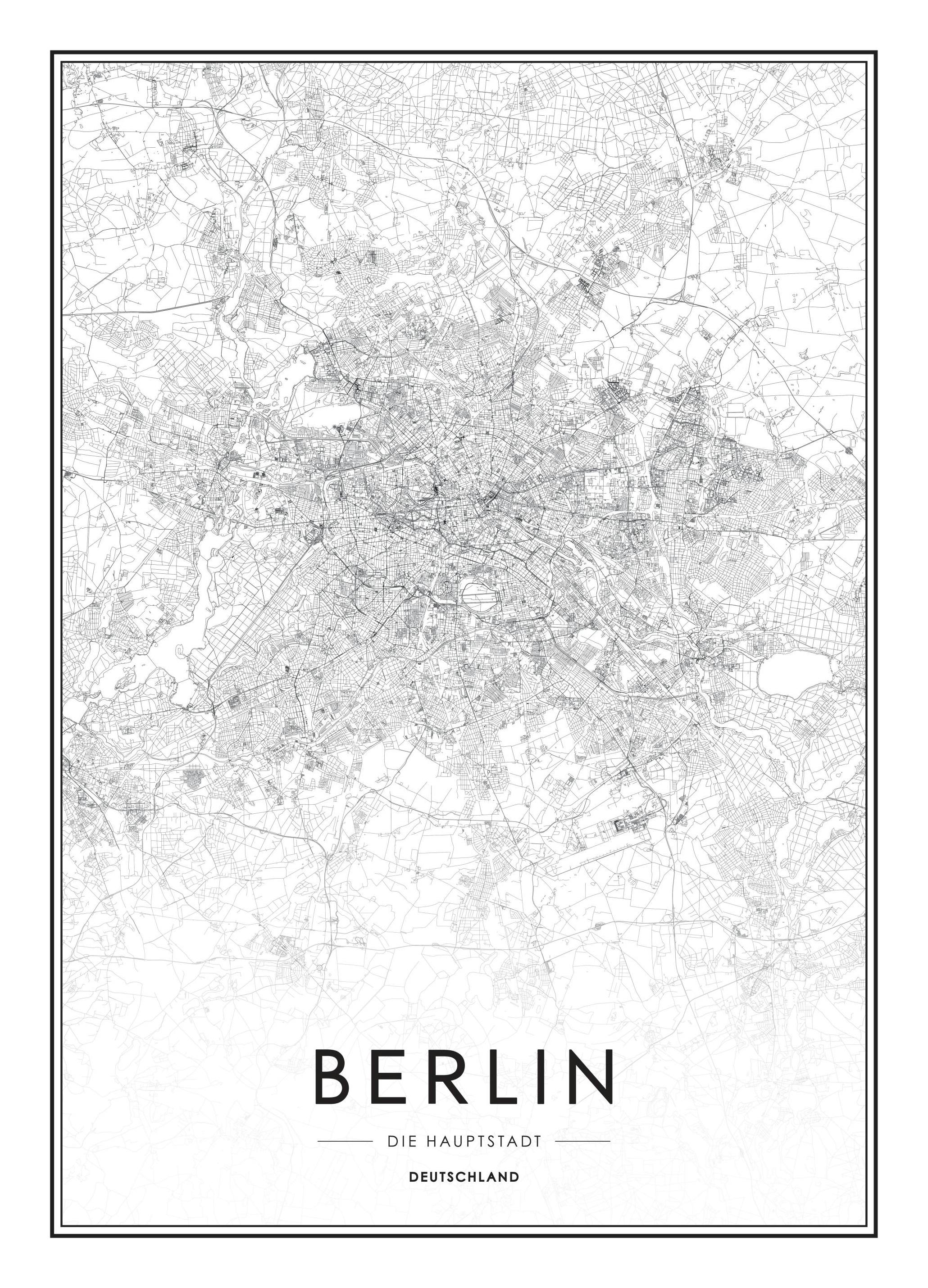 Berlin Map, Plakat (30x40 cm)- Czarno-białe plakaty