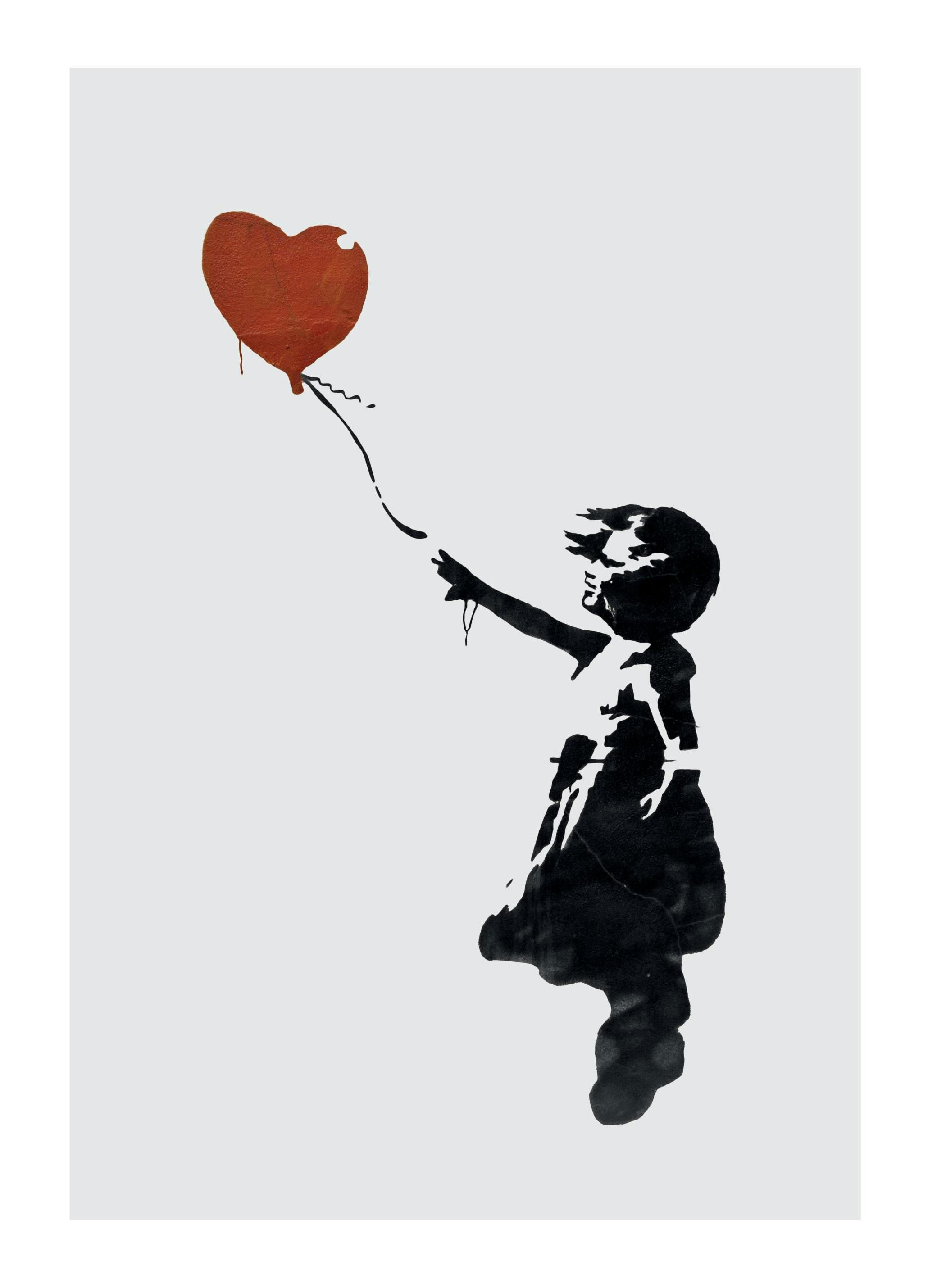 Prints - Girl With Love Balloon Grey, Print (30x40 cm) - Kids wall art