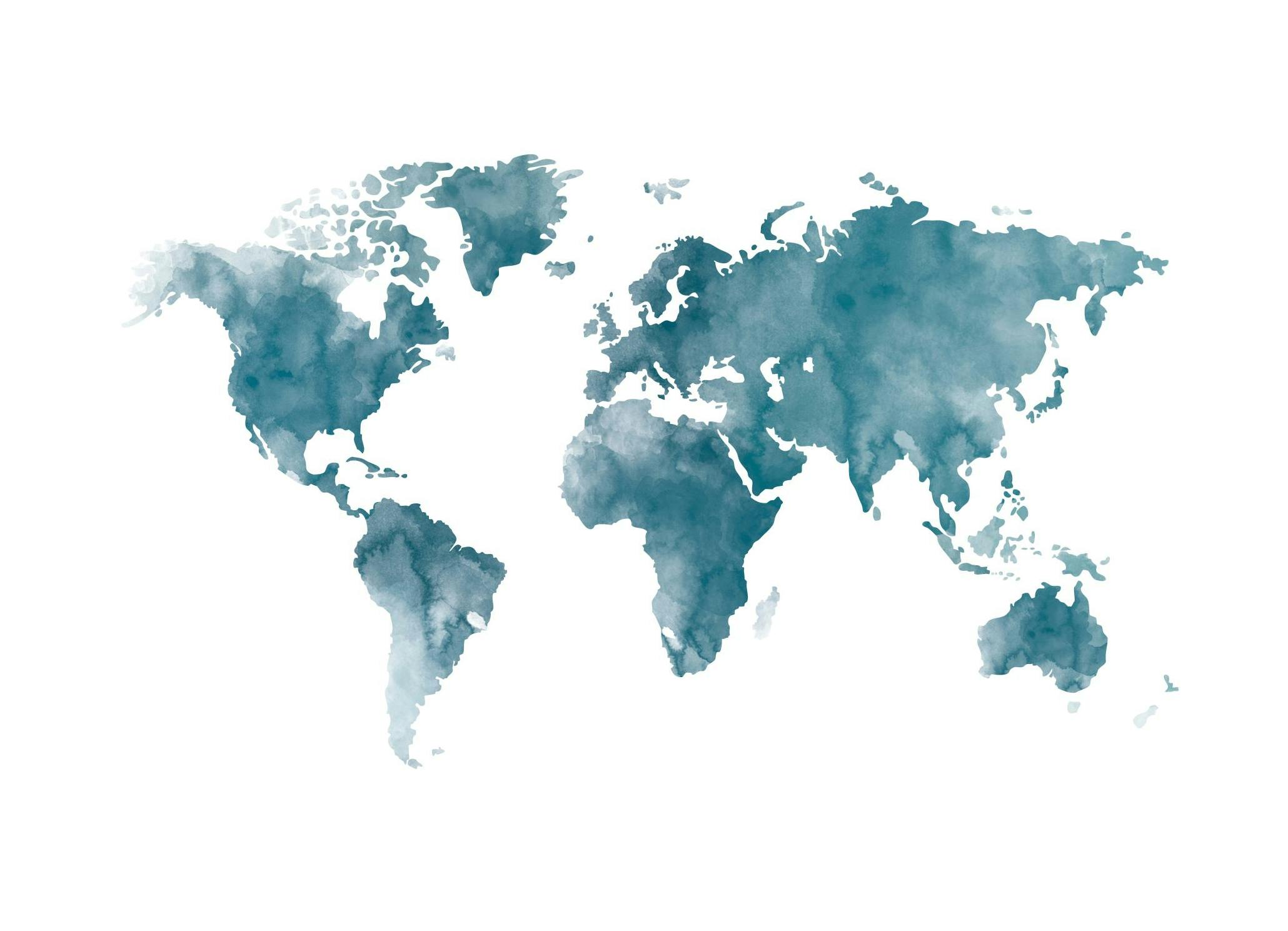 World Map Blue, Plakat (50x70 cm) - Plakater > Plakater med kart og byer