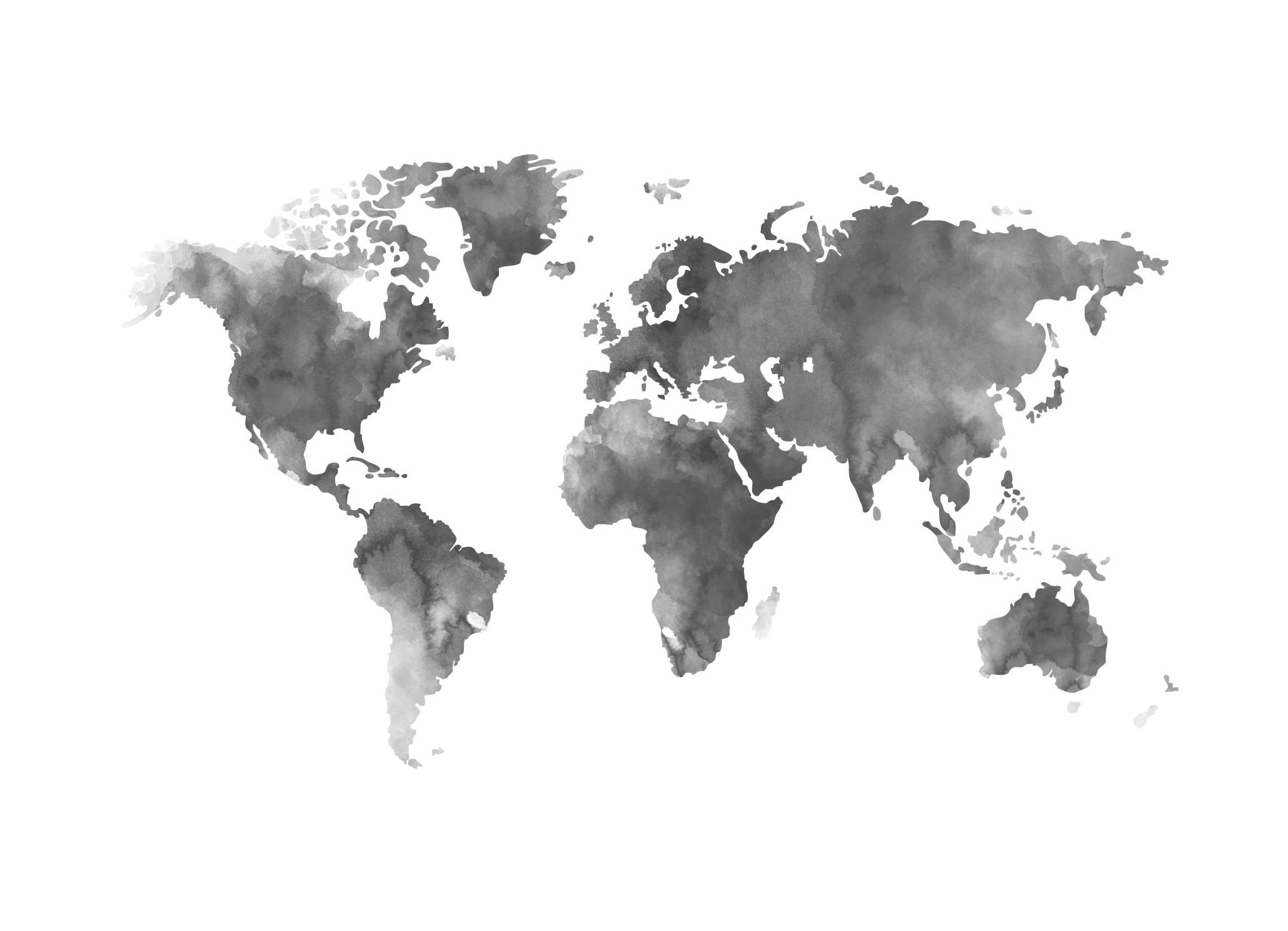World Map Grey Watercolor, Affiche (70x100 cm) - Affiches cartes et villes
