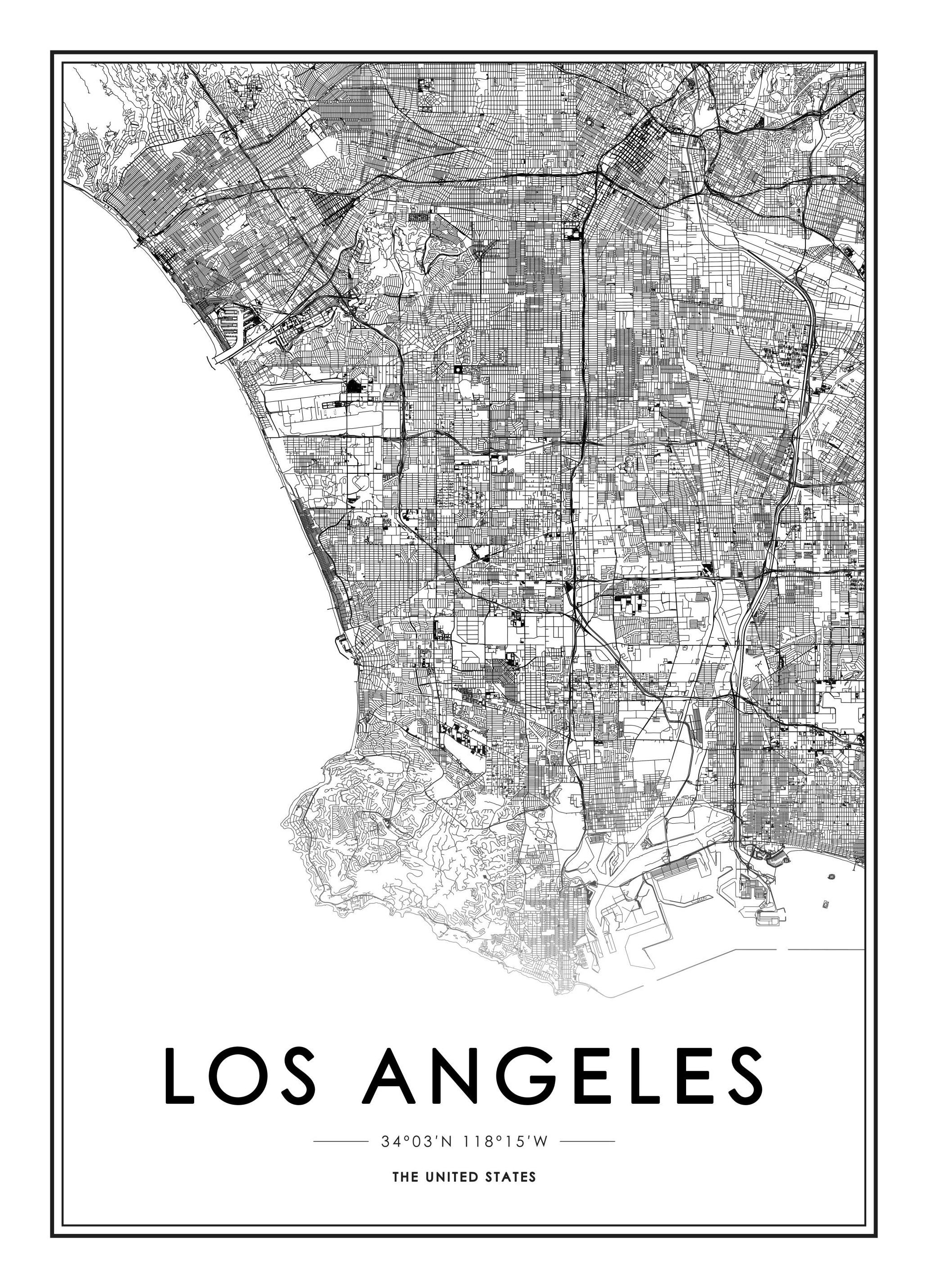 Los Angeles Map Plakat (30x40 cm) - Plakater > Svarthvitt plakater