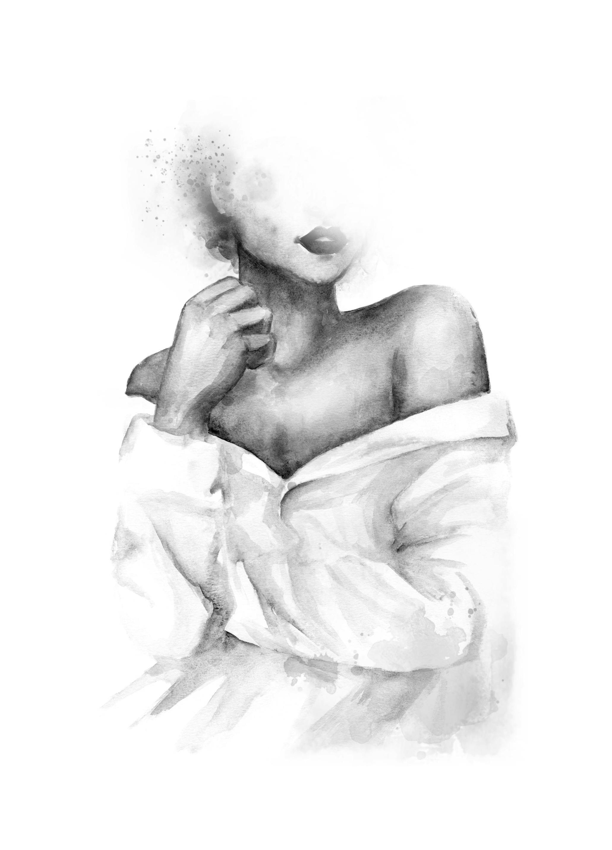 Shoulder Watercolor Poster (30x40 cm) - Zwart wit posters