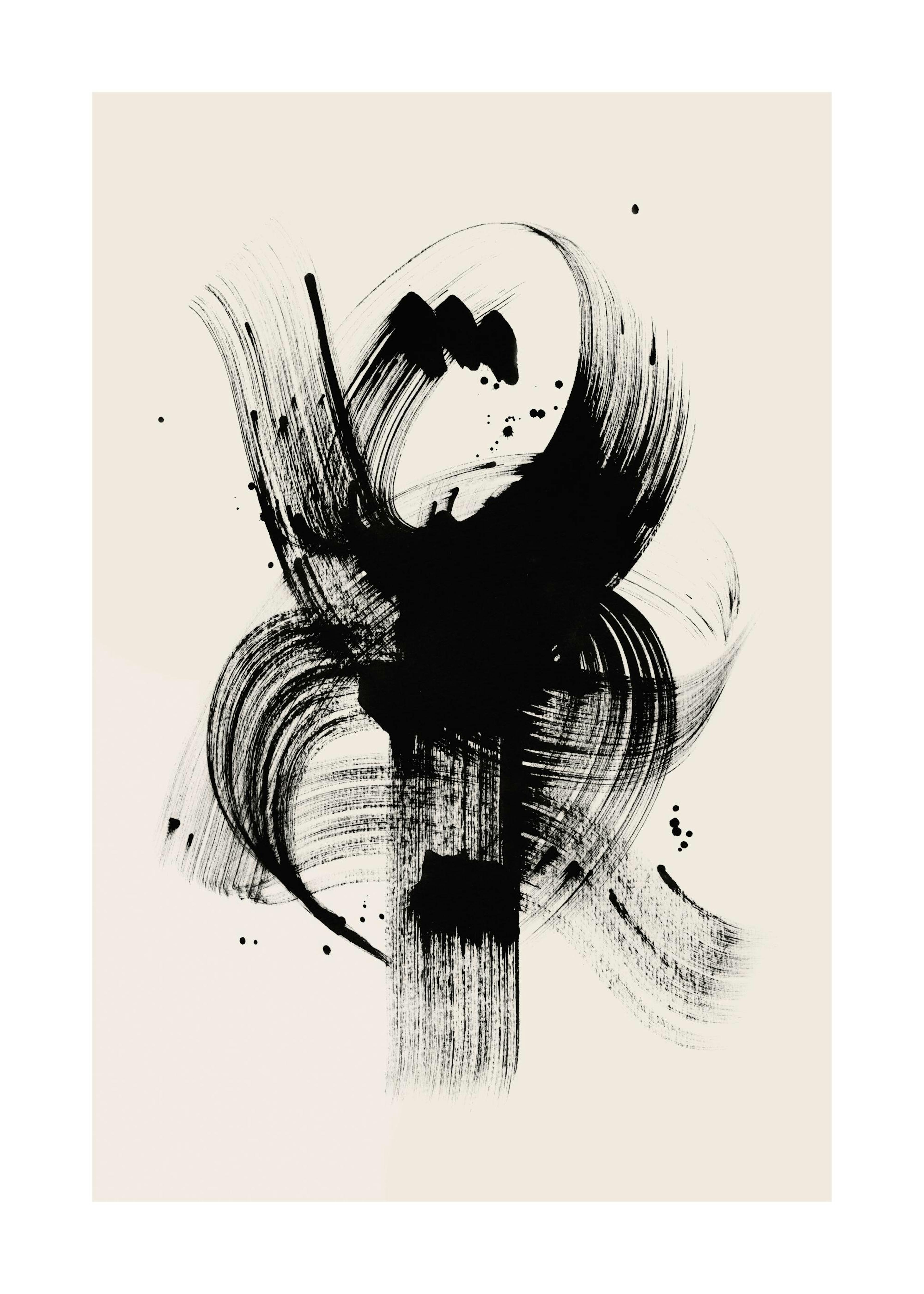 Abstrakter schwarzer Pinselstrich-Kunstdruck, Kalligraphie-Poster, minimalistische Tuschezeichnung