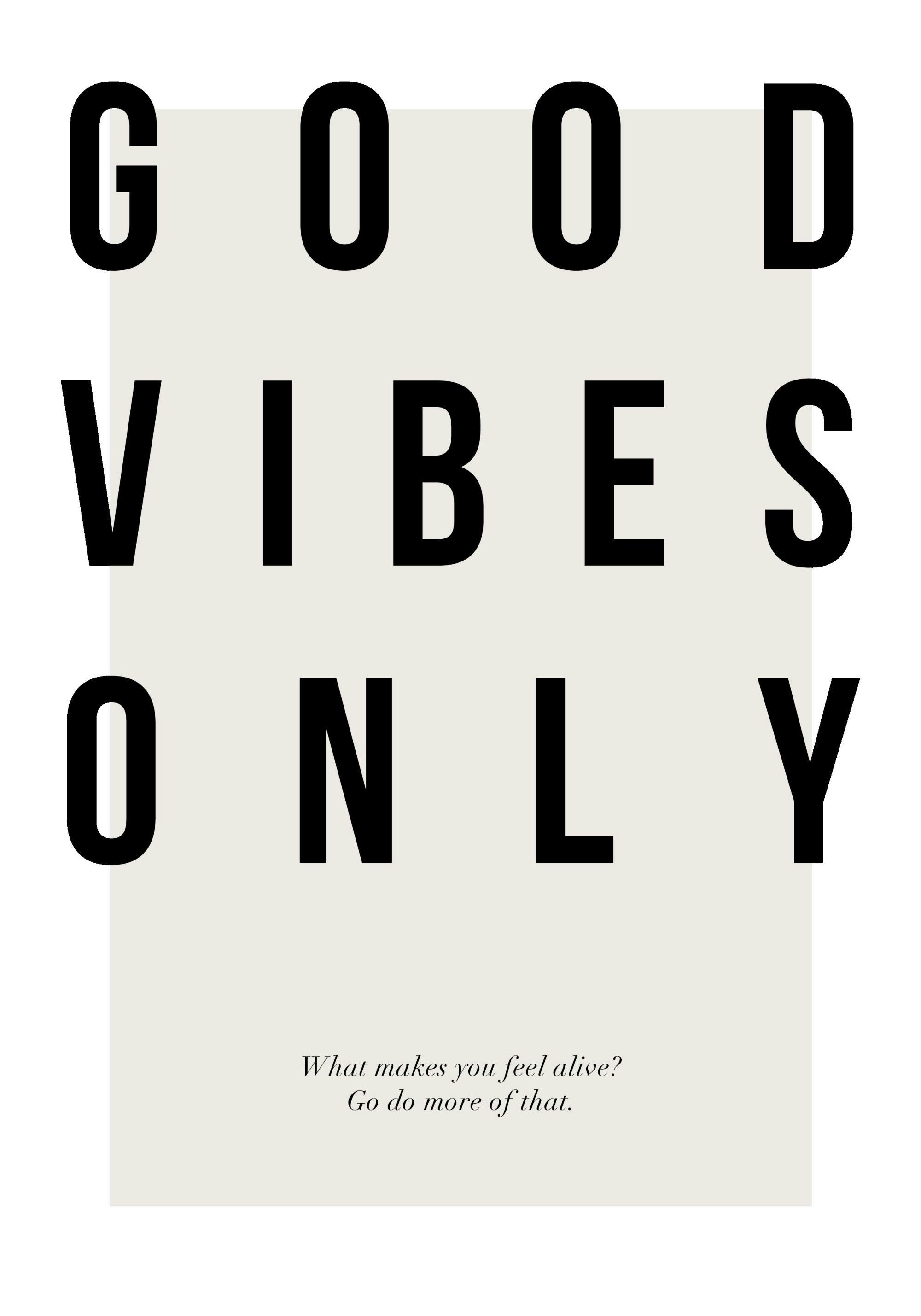 Αφίσα Good Vibes Only με μαύρα γράμματα και μπεζ φόντο, εμπνευσμένο motivational quote.