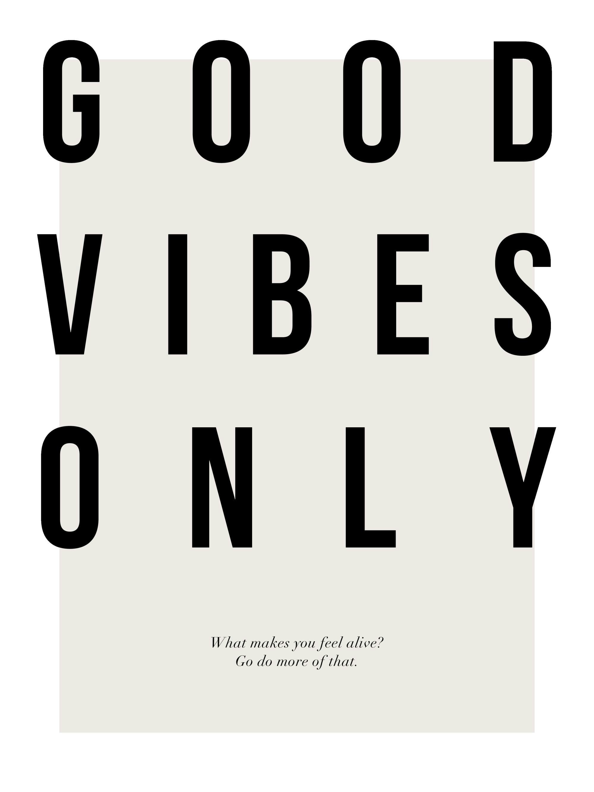 Αφίσα Good Vibes Only με μαύρα γράμματα και μπεζ φόντο, εμπνευσμένο motivational quote.