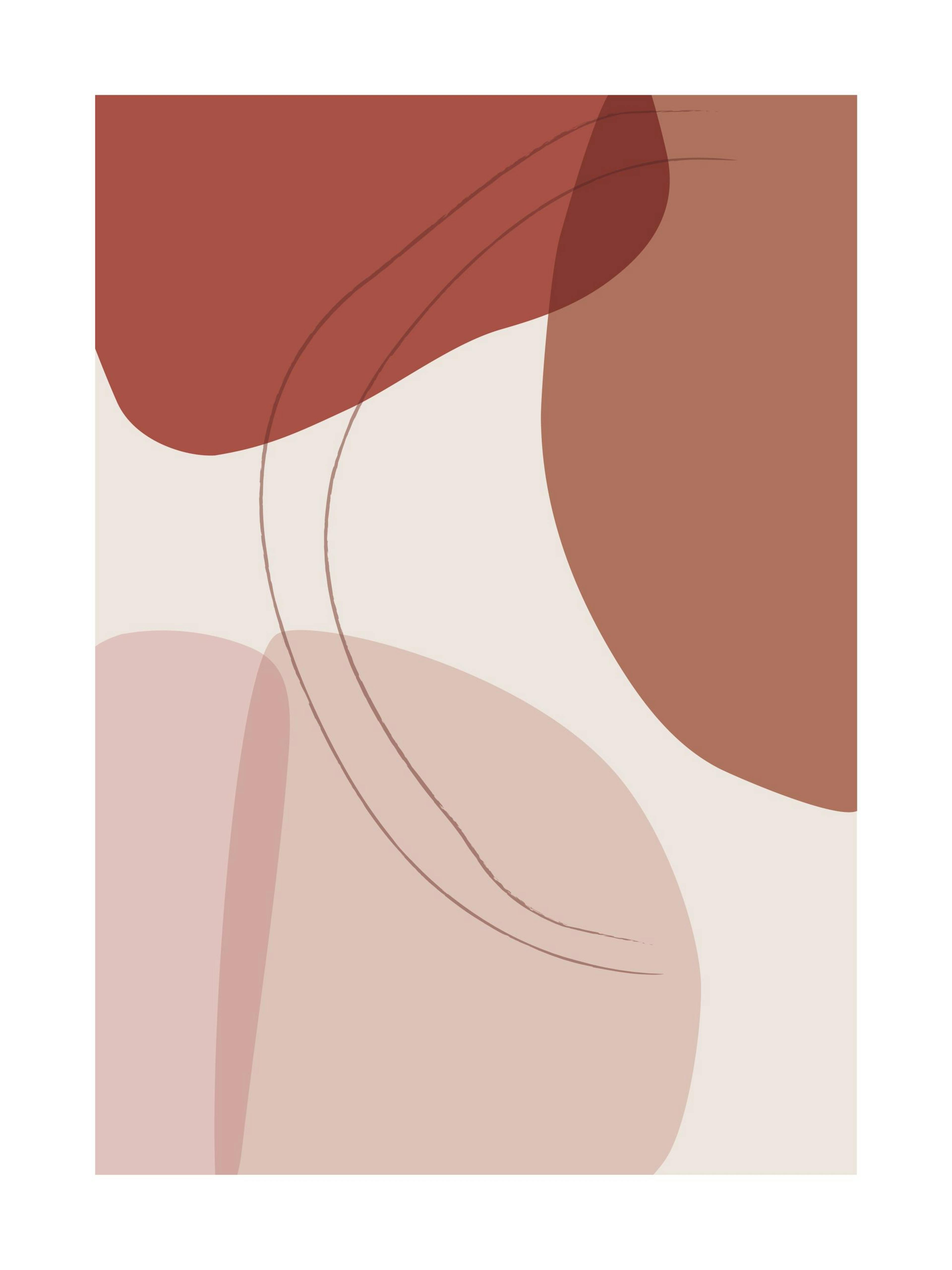 Graphic shapes and lines illustration in red and pink on a light background, abstract poster art.
