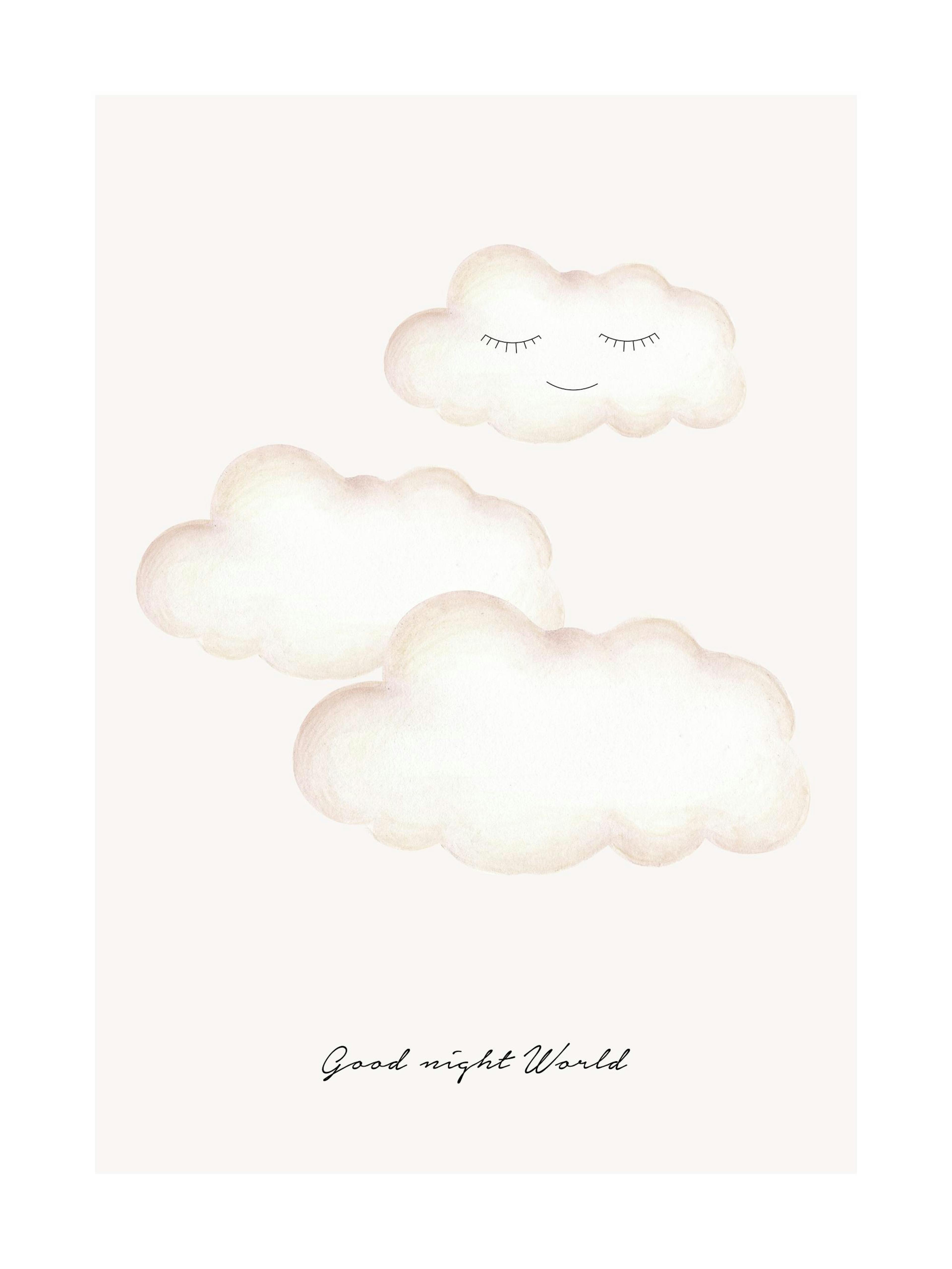 눈 감은 구름 그림과 Good night world 문구가 있는 어린이 포스터