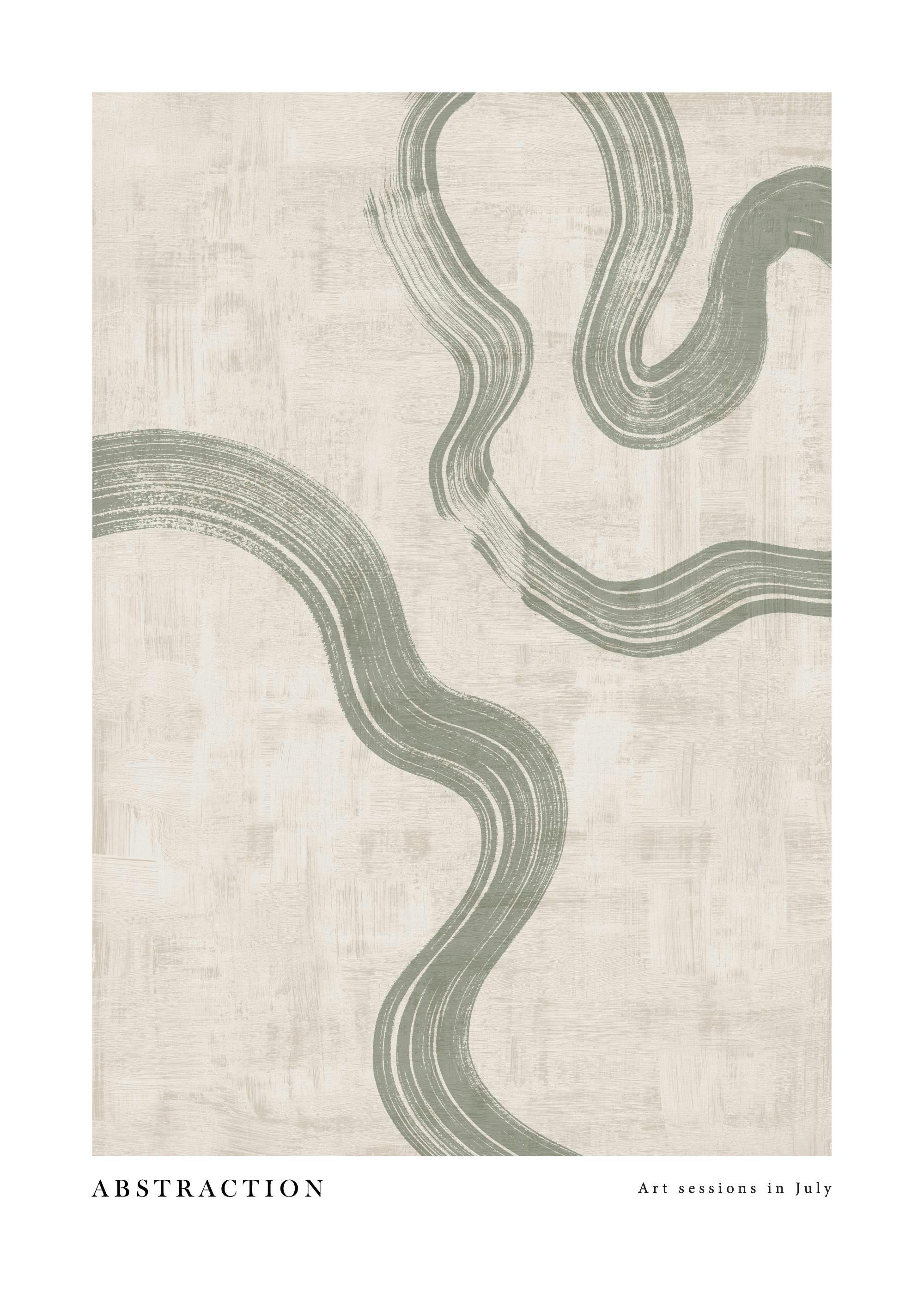 Póster abstracto con remolinos verdes sobre fondo beis texturizado, arte moderno de pared, decoración abstracta.