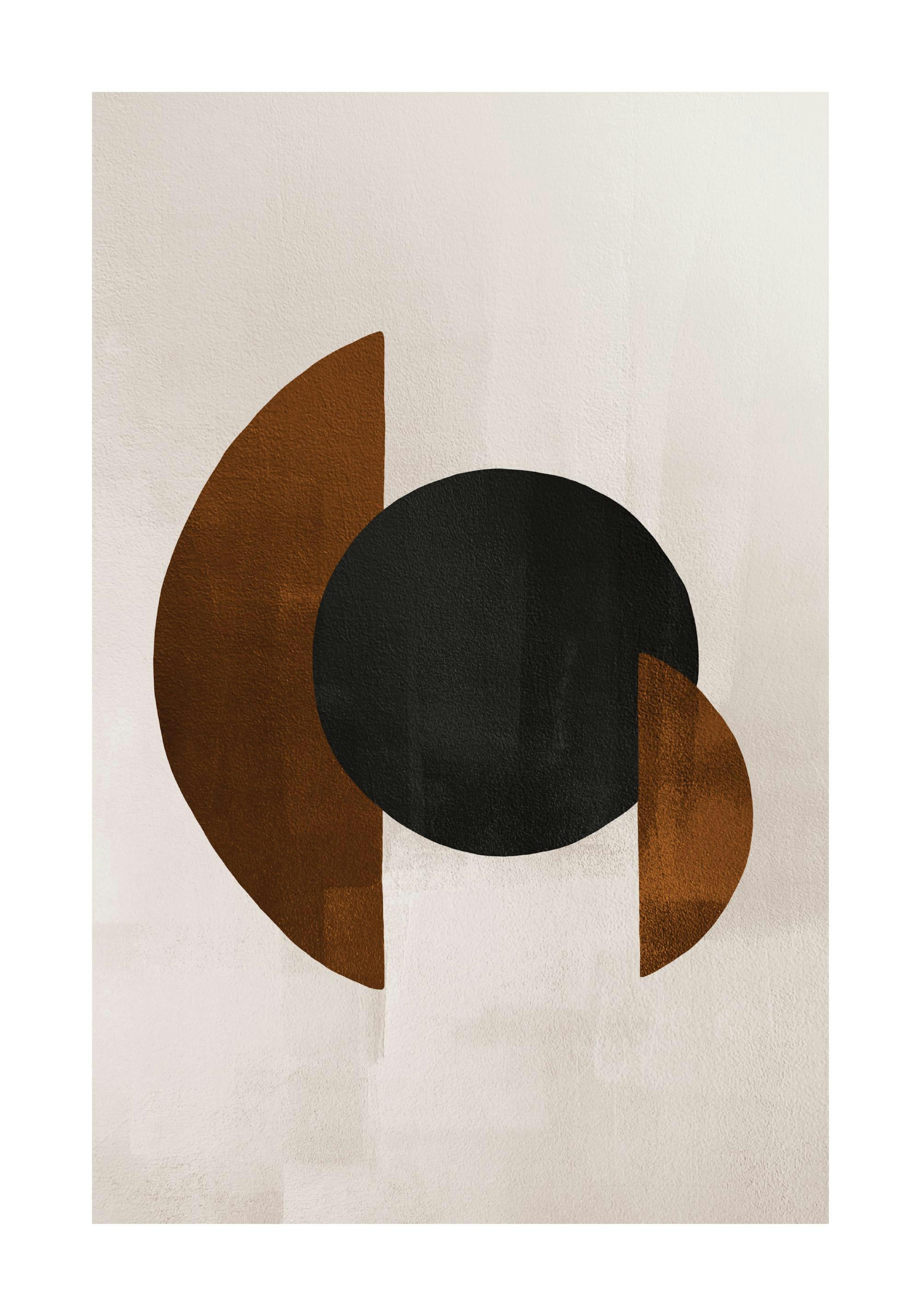 Póster Weimar Circles No1, diseño gráfico con semicírculos marrones y negros sobre fondo beige, estilo Bauhaus