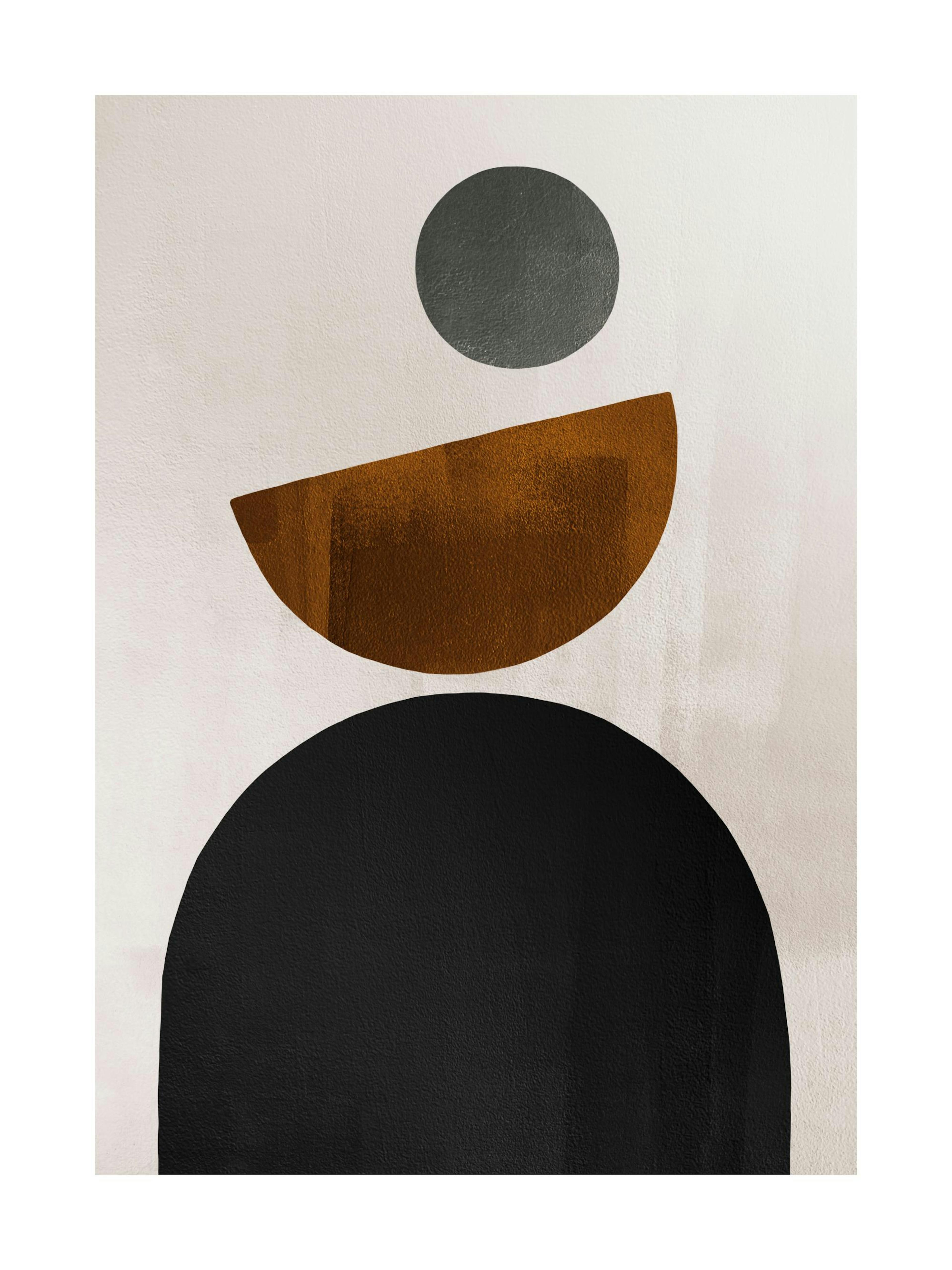 Affiche Weimar Shapes No1, illustration graphique avec formes géométriques noires, grises et marron sur fond beige. Typographie 