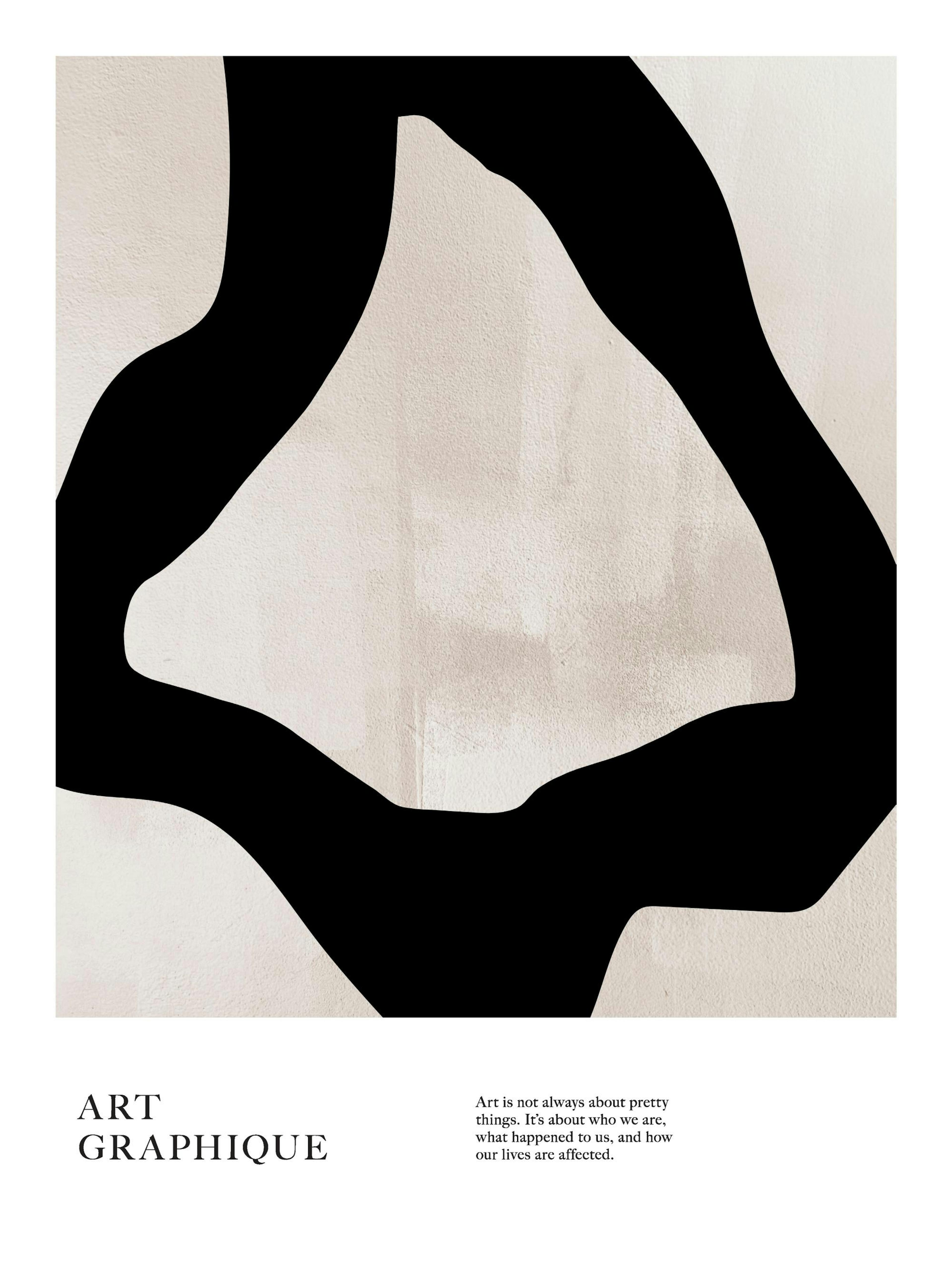 Art Graphique No2 poster with a black abstract figure on a beige background, featuring texture and the text Art Graphique.