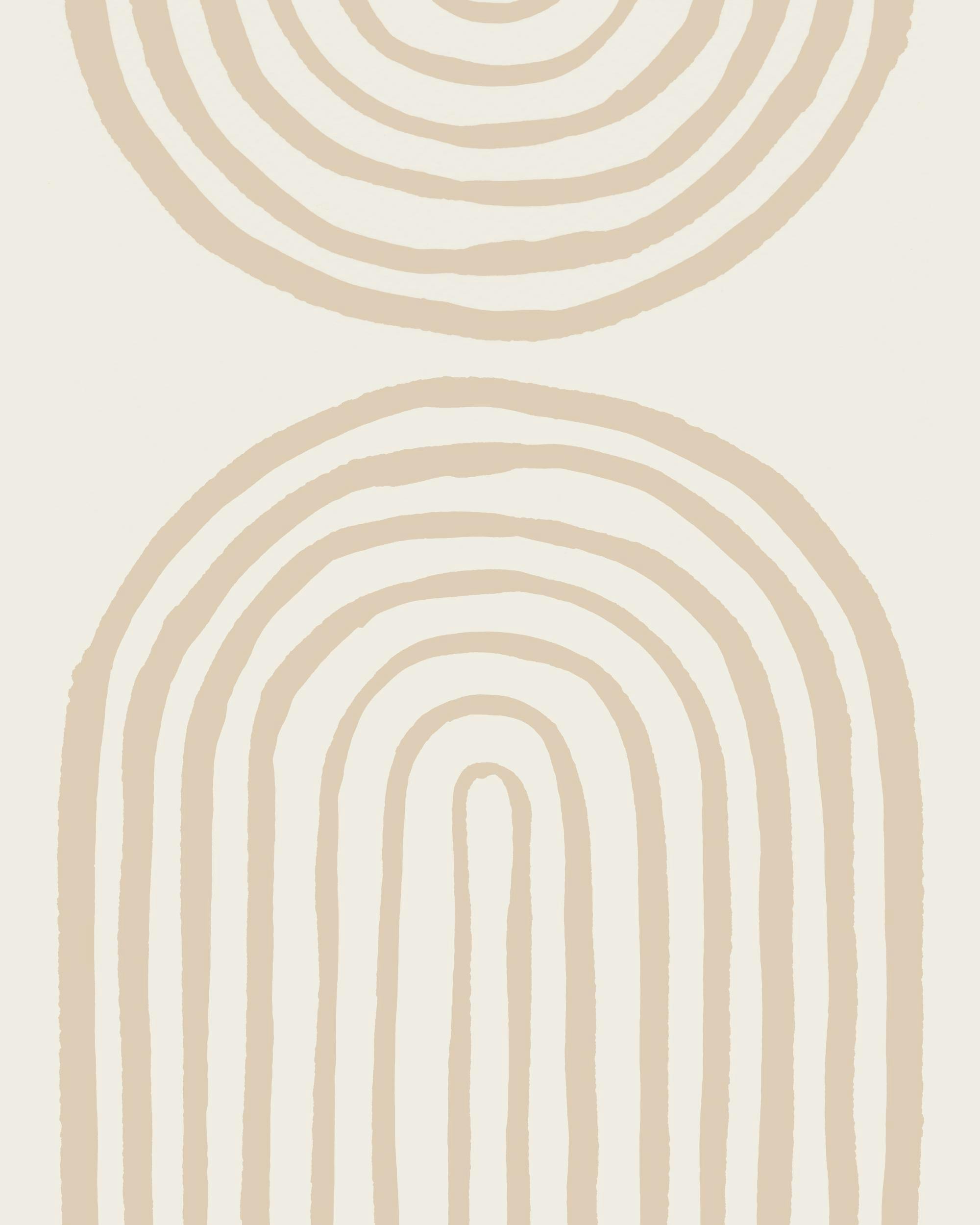 Grafische illustratie van twee geschilderde bogen in beige tinten op een lichtbeige achtergrond, moderne kunst poster