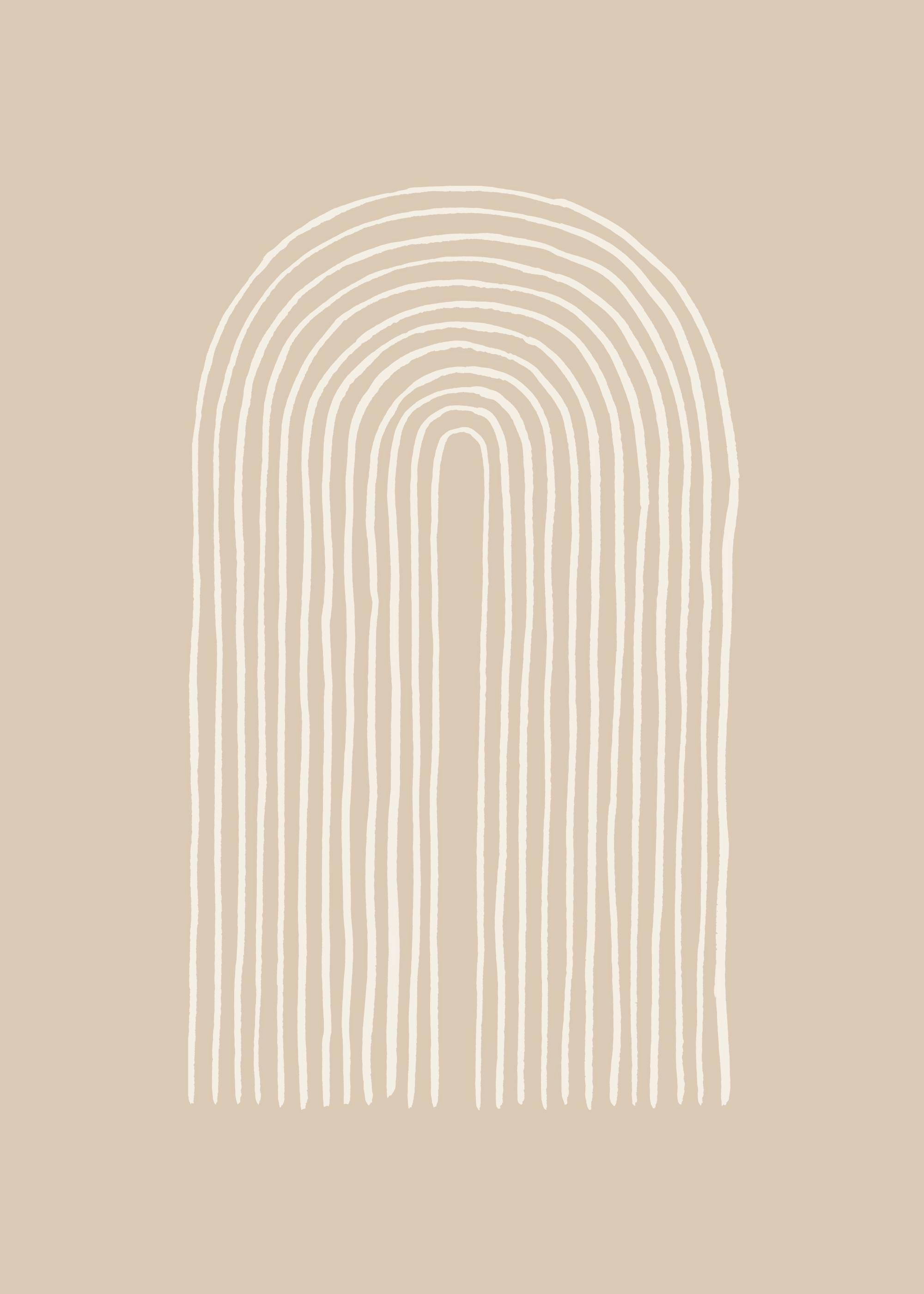 Poster con arco bianco a linee sottili su sfondo beige, illustrazione grafica