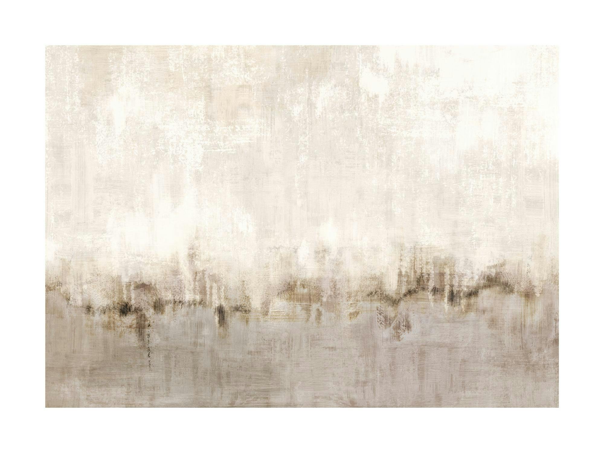 Abstrakt målning med flödande beige och bruna toner, spräcklig textur. Modern konst med neutrala färger.