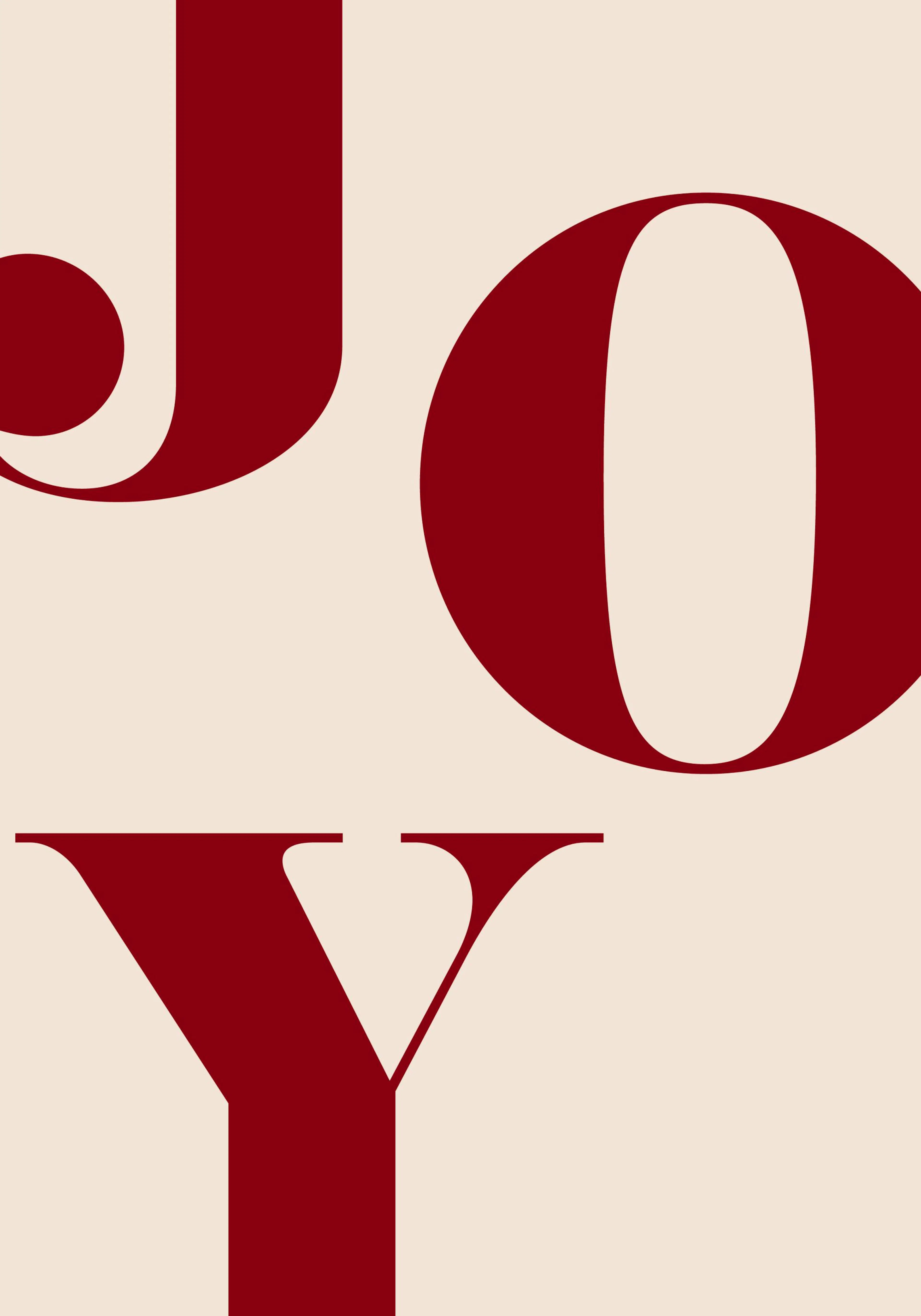 Red Joy text poster on a light beige background, a festive holiday print.