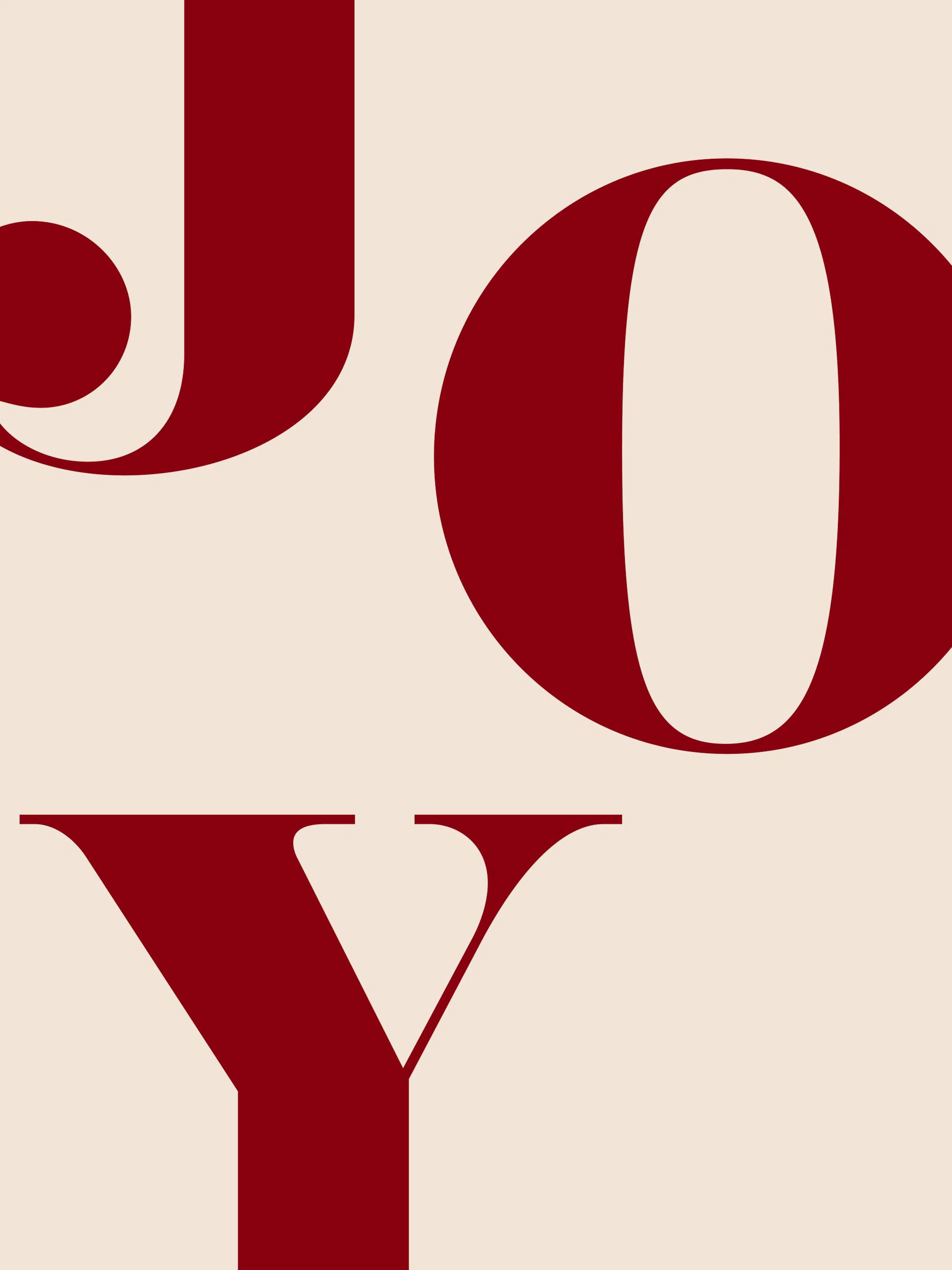 Affiche typographie Joy en grandes lettres rouges sur fond beige clair