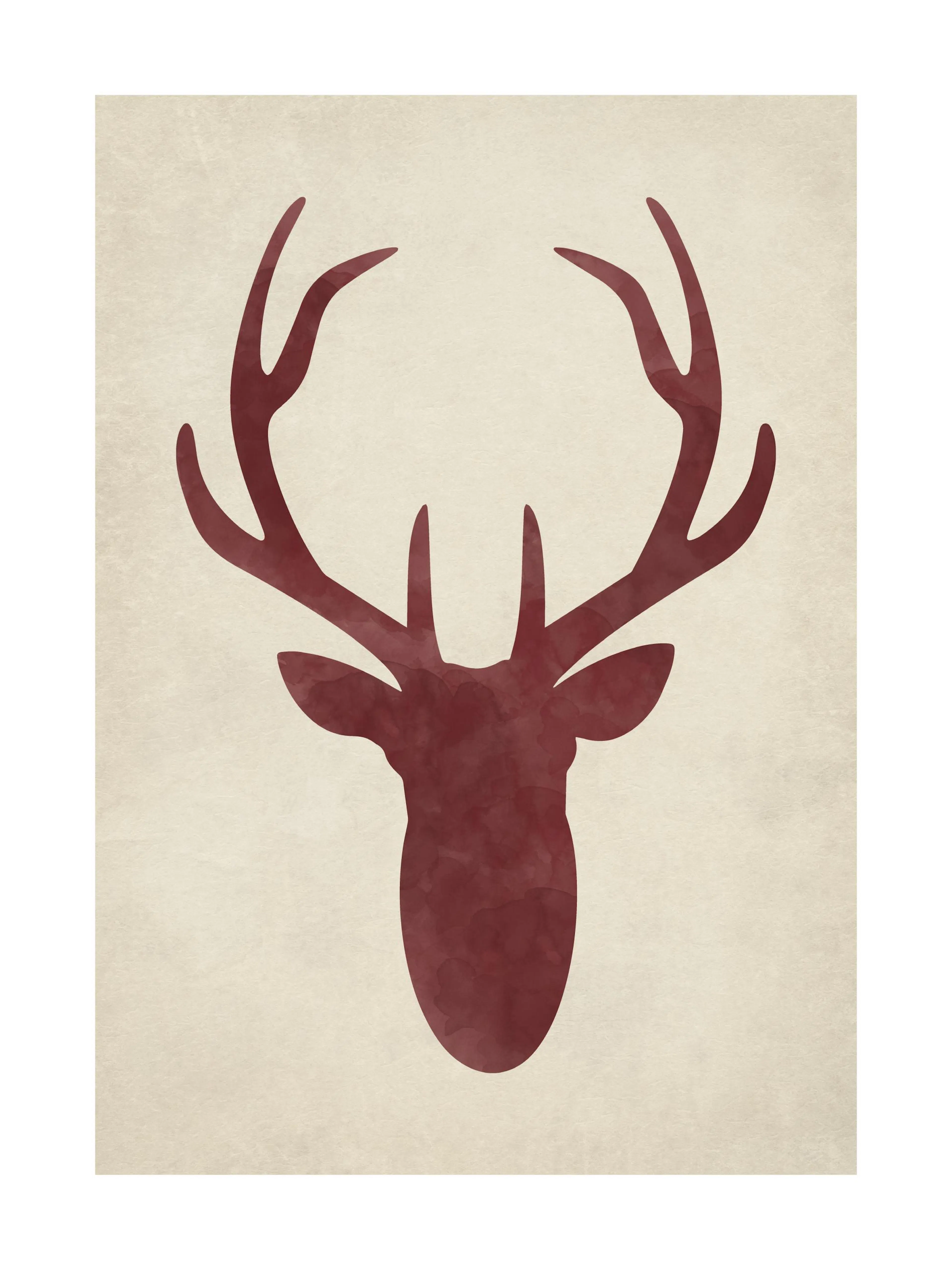 Red deer silhouette print on a beige background, a striking poster for home decor.