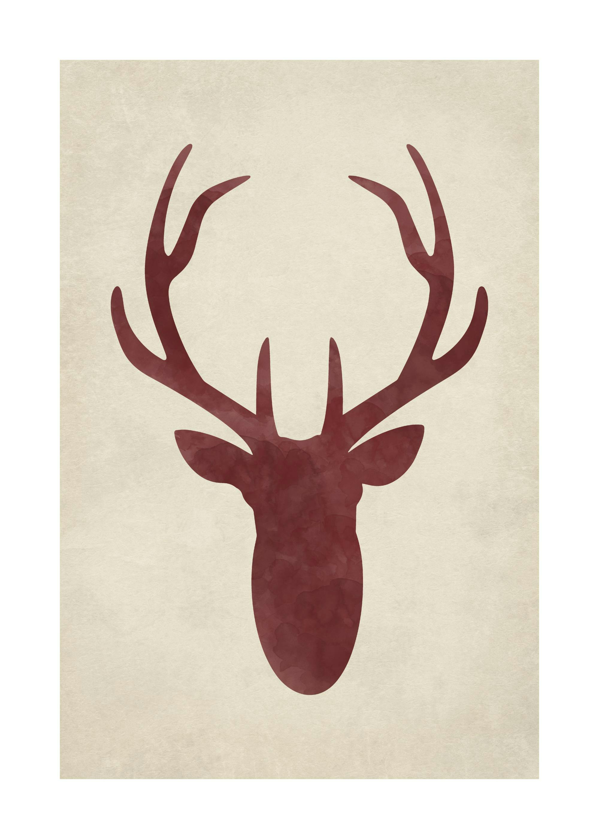 Rote Hirschsilhouette auf beigem Hintergrund, Aquarell-Stil, minimalistisches Design