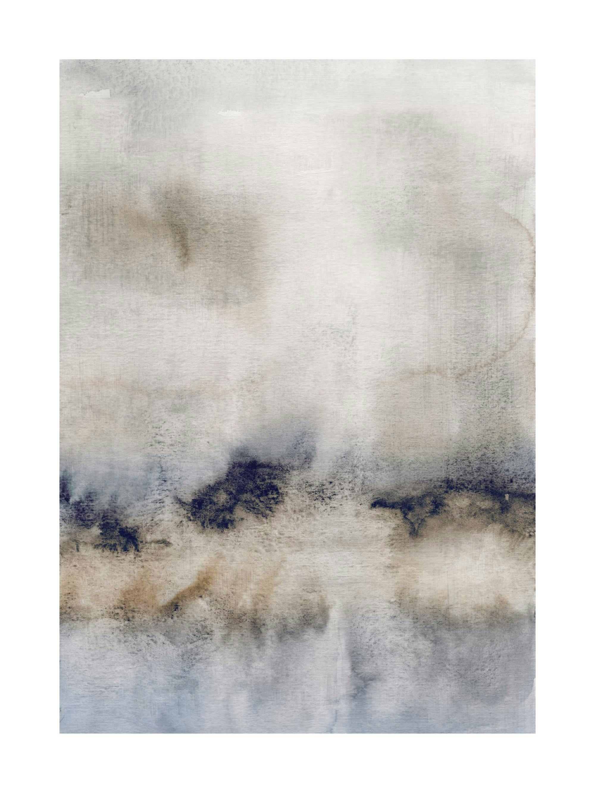 Poster acquerello astratto beige, grigio e blu. Motivo artistico tenue e terroso.