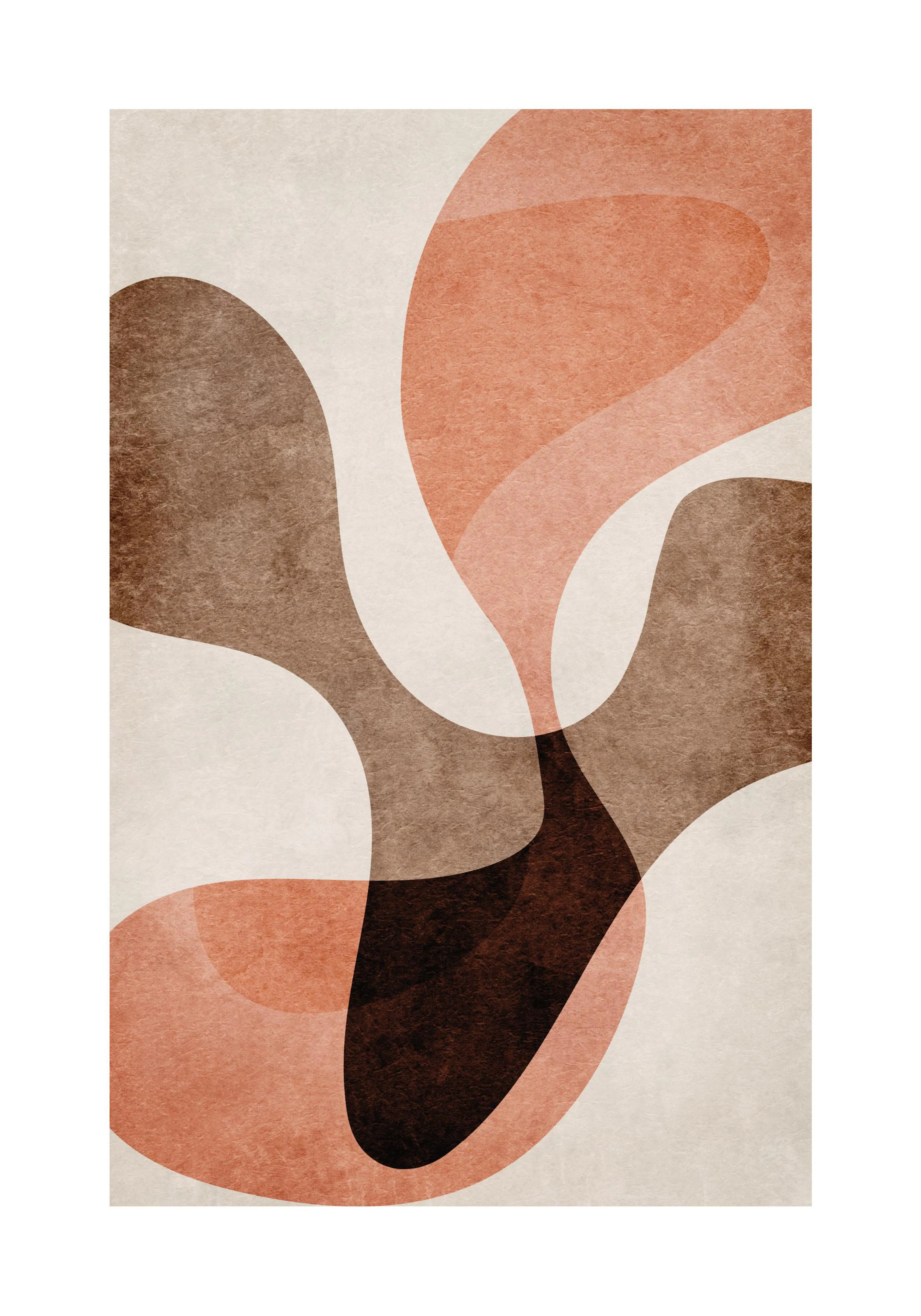 Plakat Organic Shapes No1: abstrakcyjne kształty brązowe, pomarańczowe i różowe na beżowym tle, wzór strukturalny.