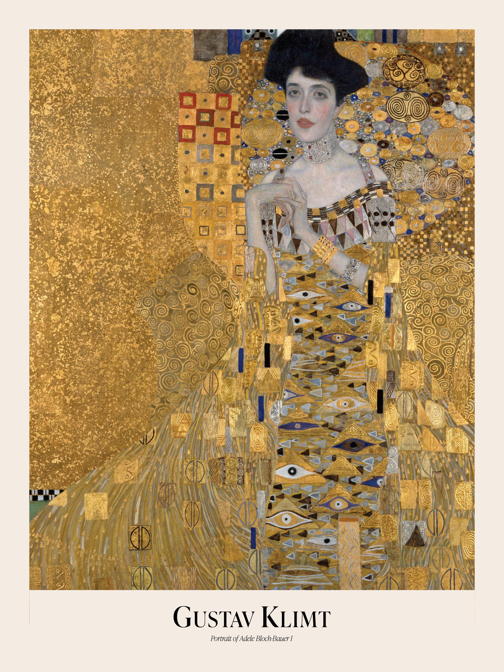 Tableau Style Klimt – La Dame à L’Éventail, Portrait Doré, Encadré, état Correct