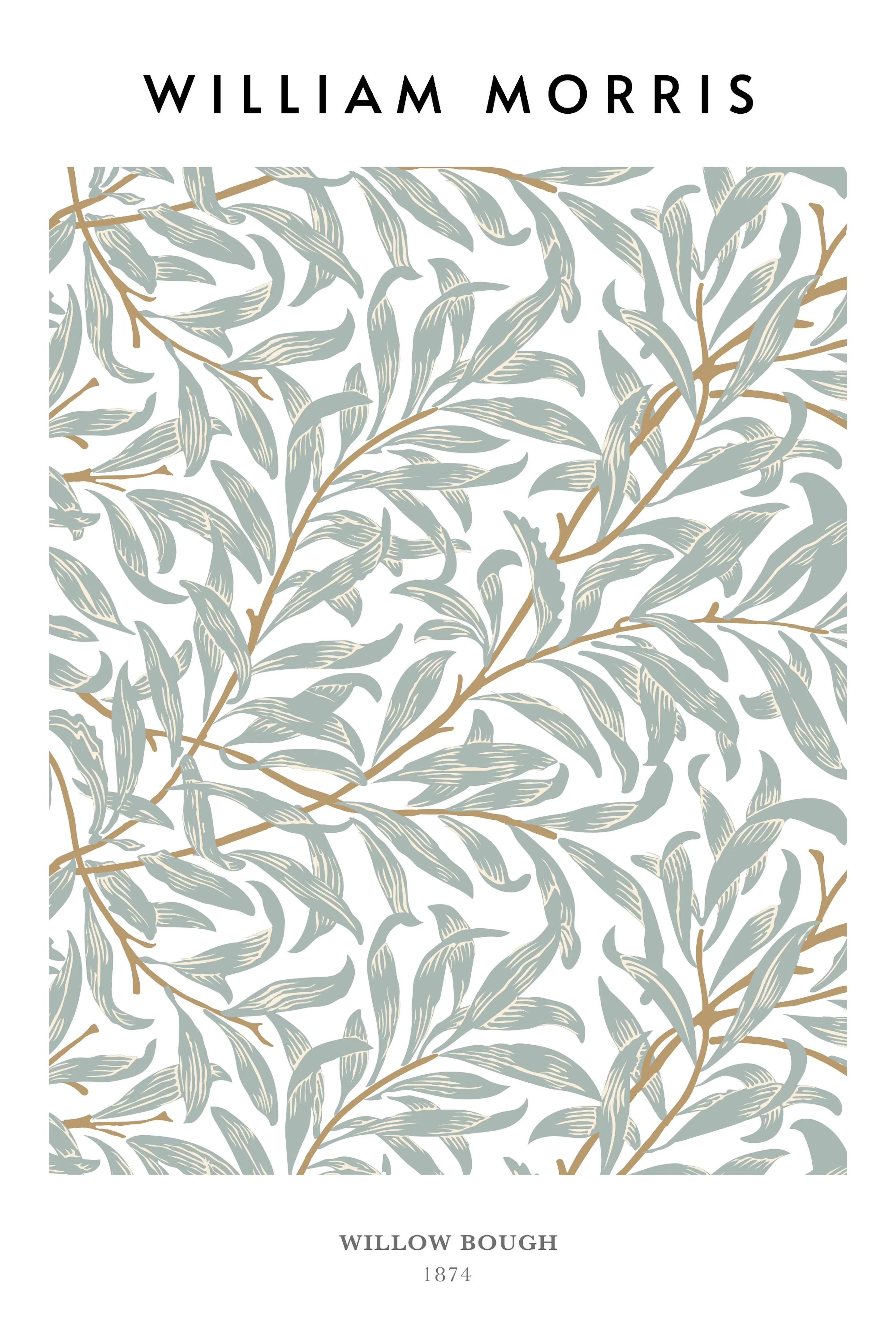 William Morris Willow Bough Poster mit grünen Blättern und beigen Zweigen auf hellem Hintergrund