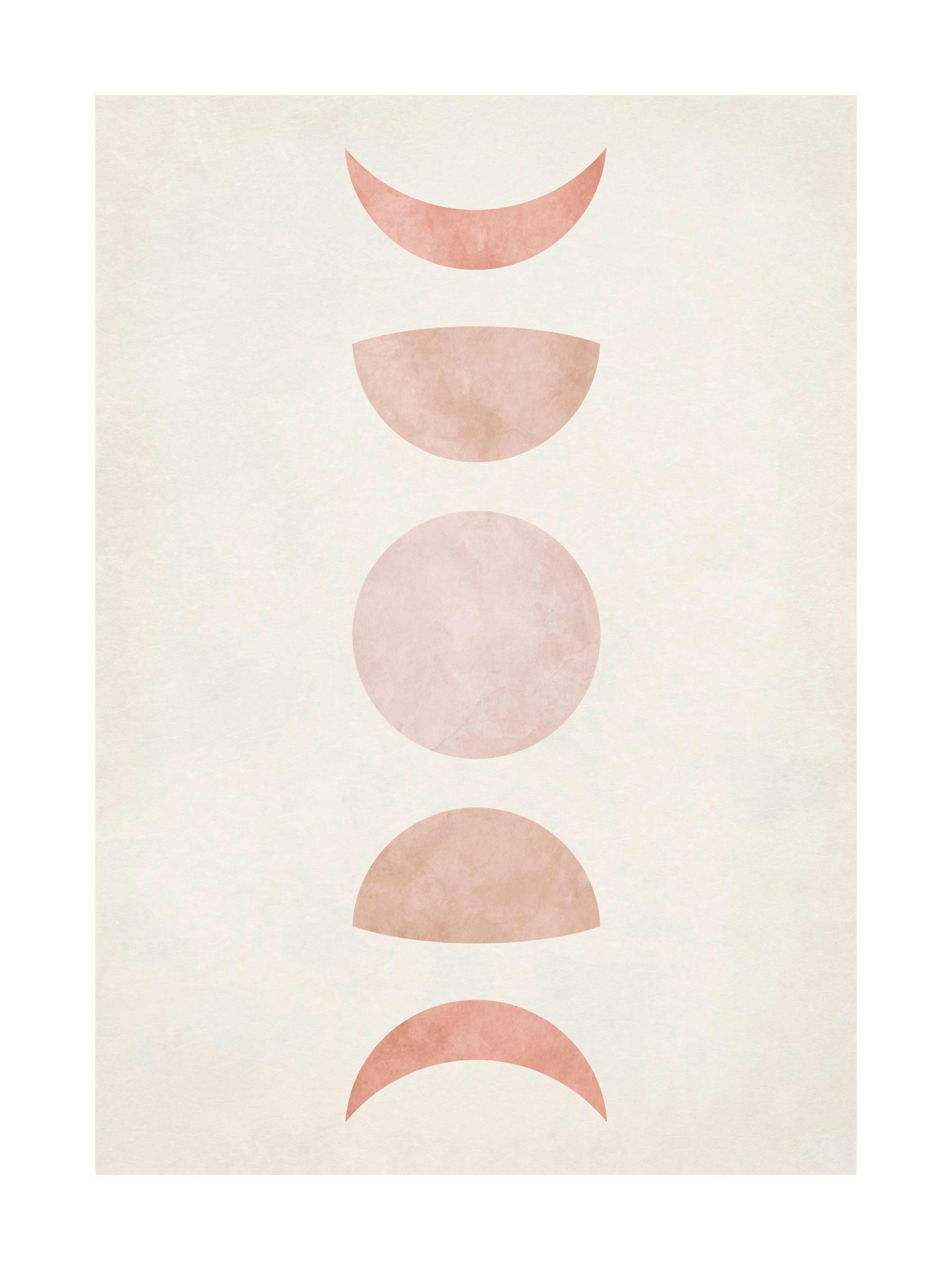 Pink moon phase graphic illustration print on light beige background poster