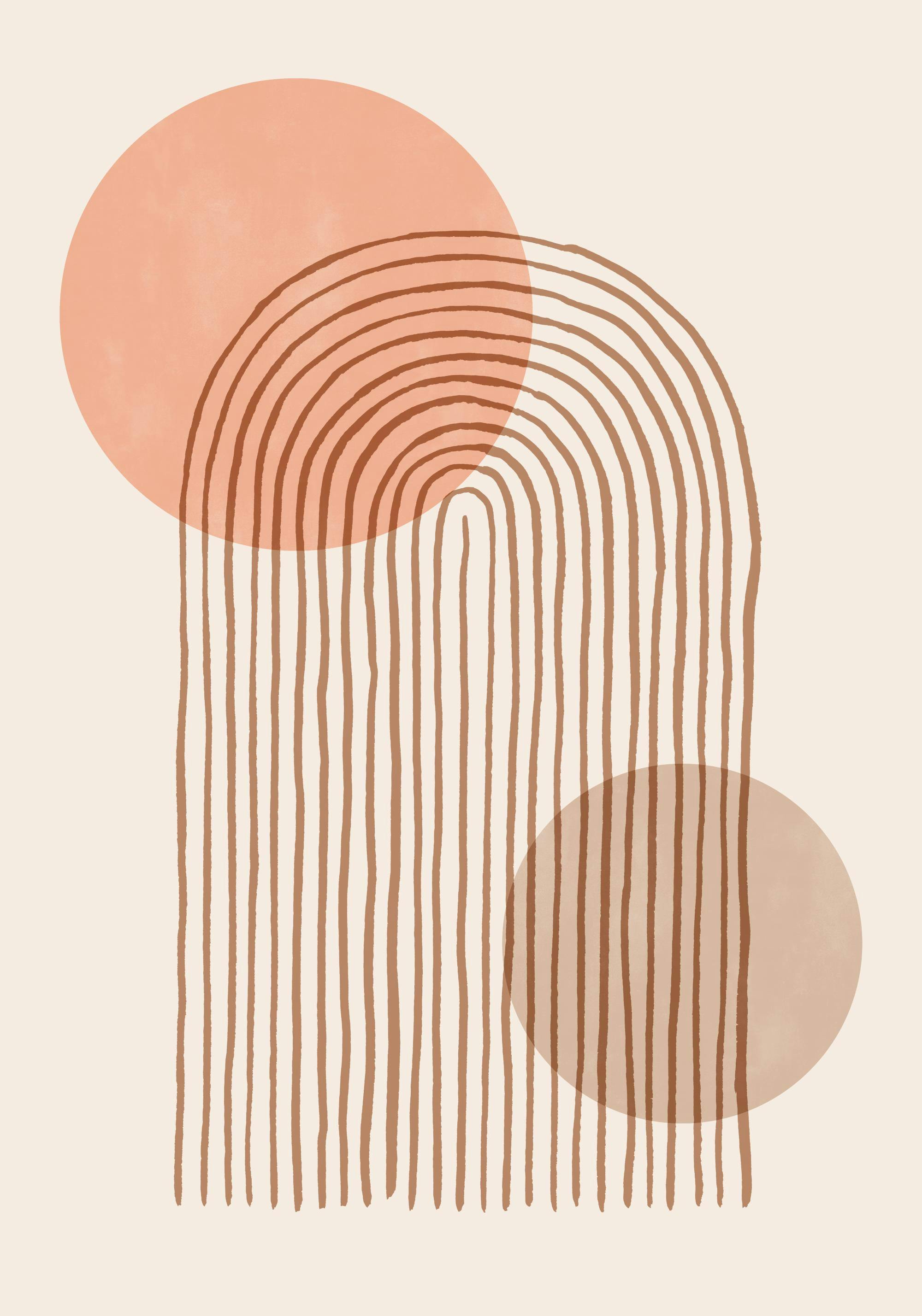 Poster med rustika bohemiska valv och cirklar i brunt och beige, abstrakt illustration